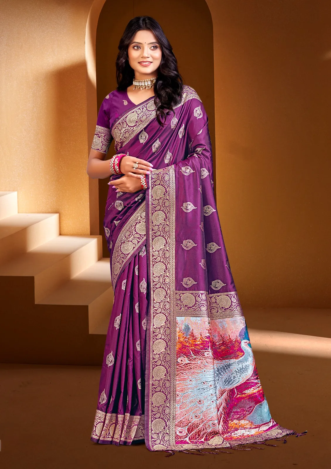 Buy Silk Sarees with Digital Printed Pallu