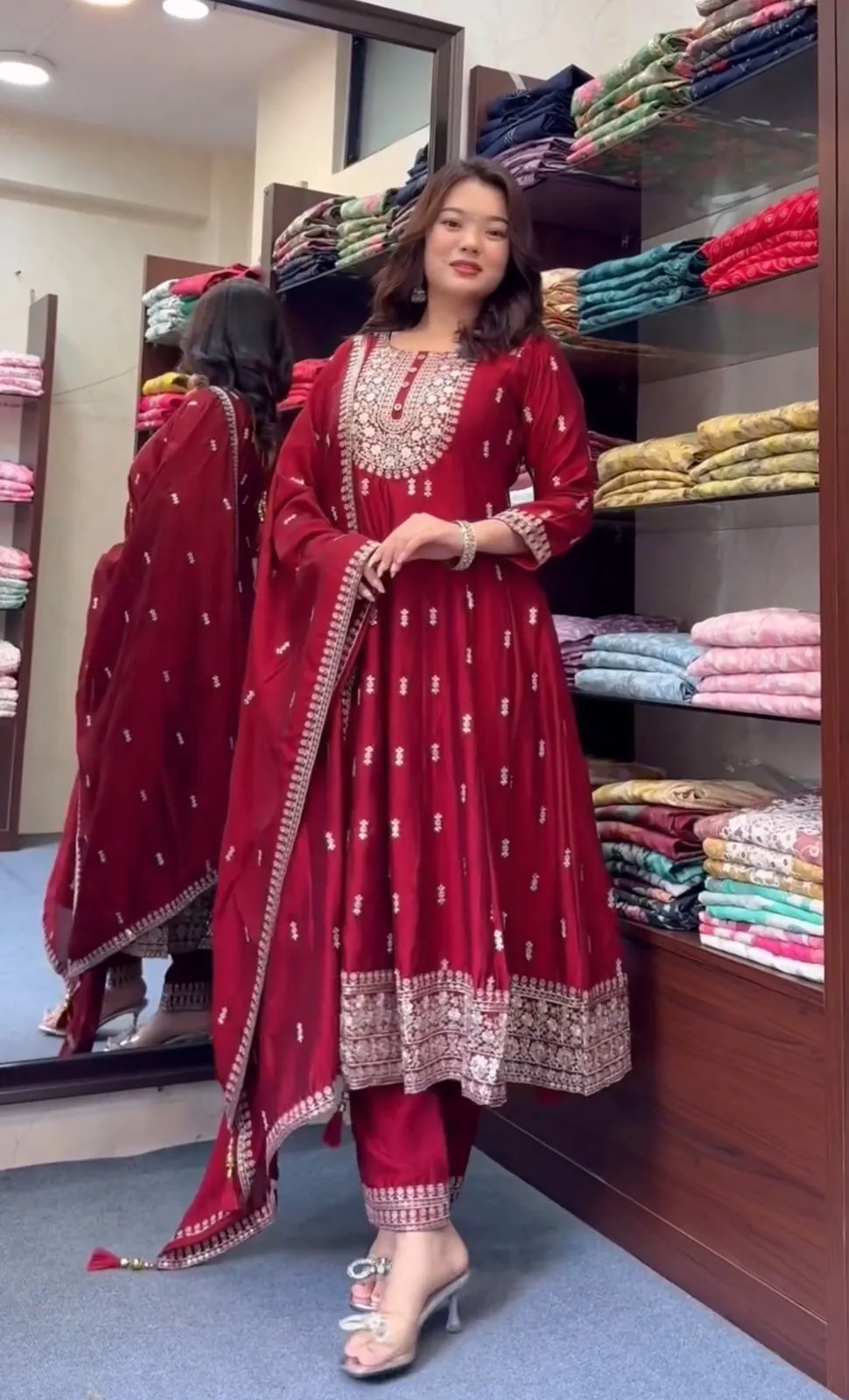Cherry Red Festive Special Anarkali