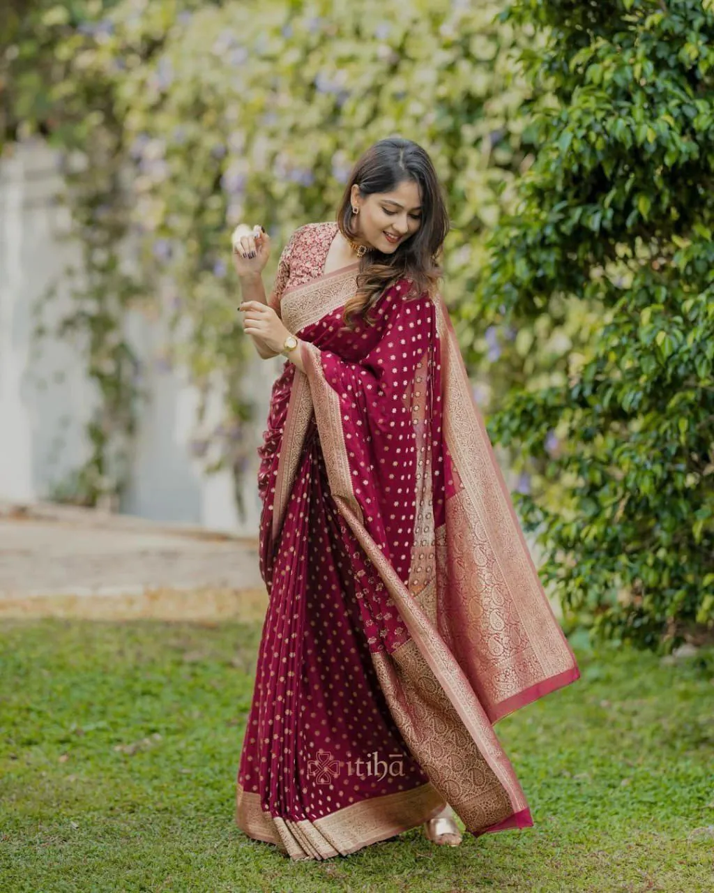 Cherry Red Silk Saree Under 500
