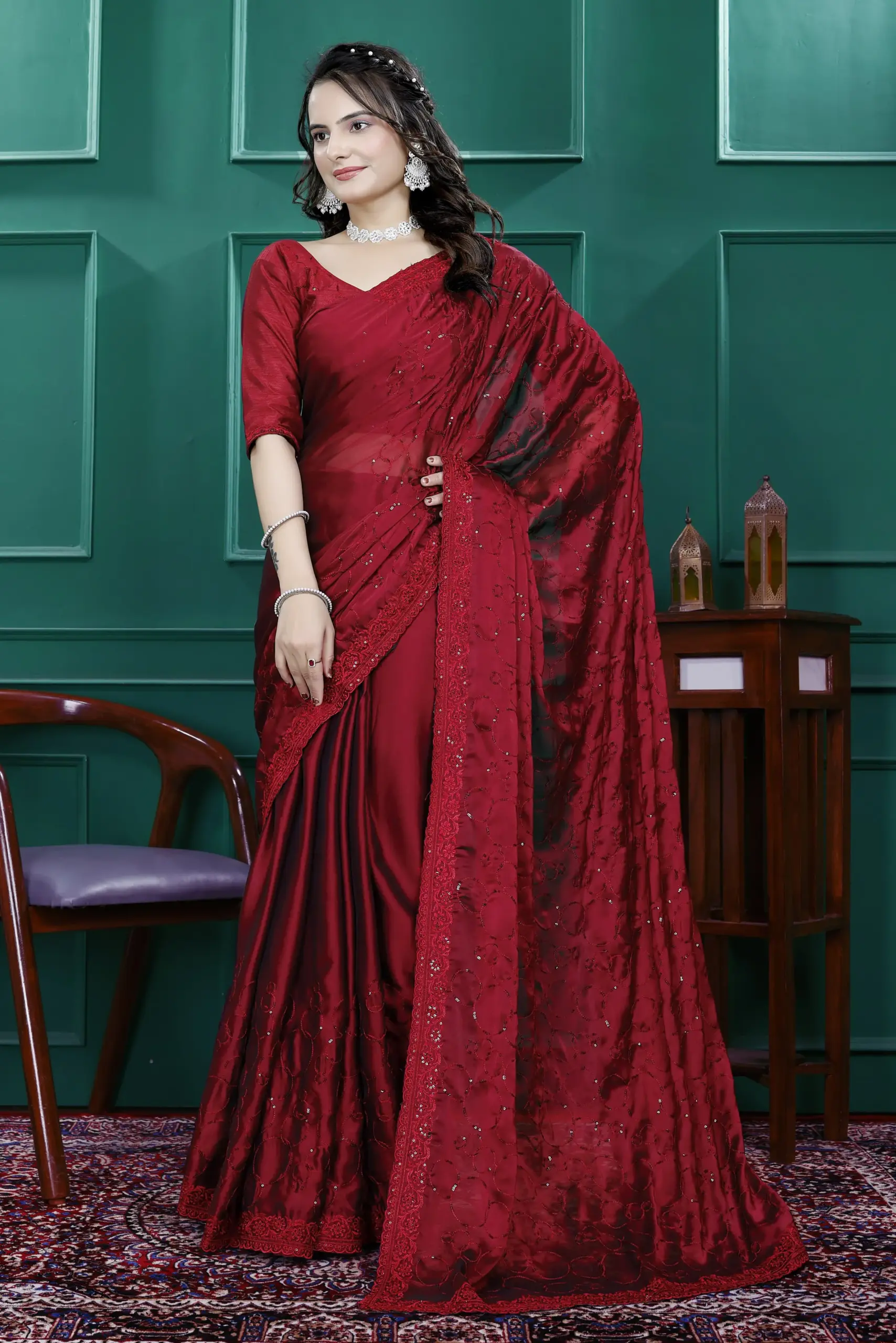 Diwali Wear Ready to Wear Saree with Heavy Embroidery