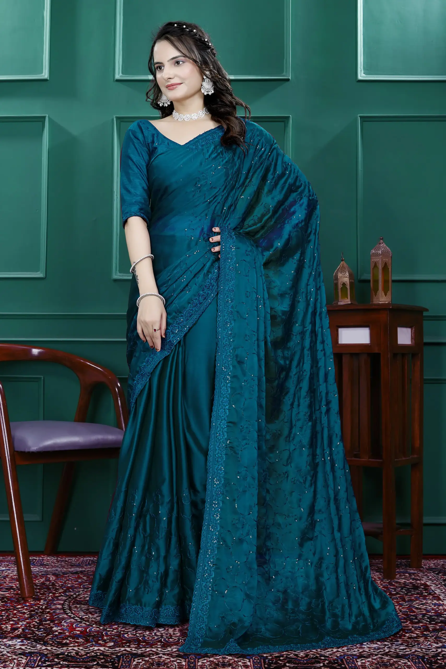 Diwali Wear Ready to Wear Saree with Heavy Embroidery