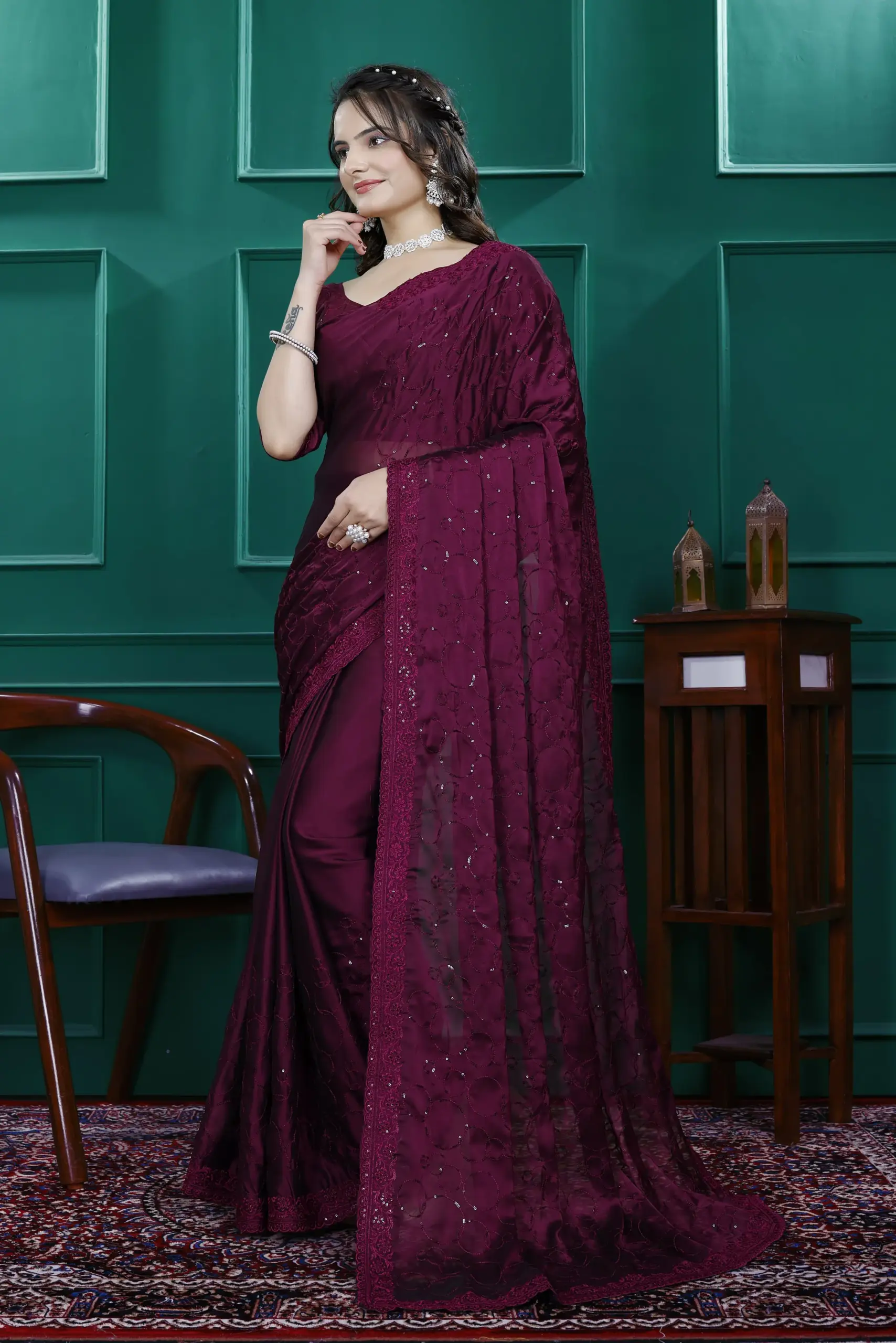 Diwali Wear Ready to Wear Saree with Heavy Embroidery