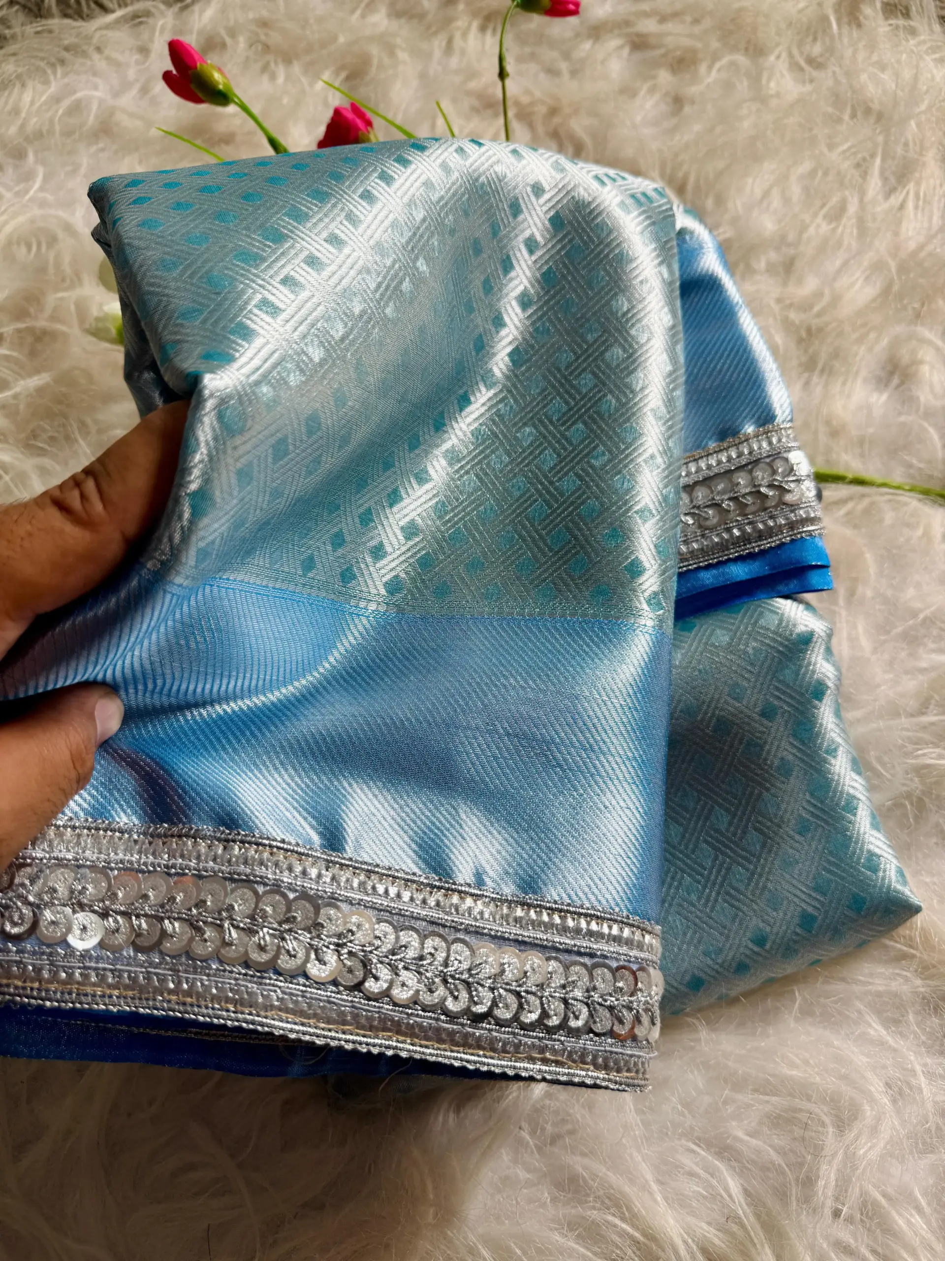 Elegant Sky Blue Silk Saree with Border