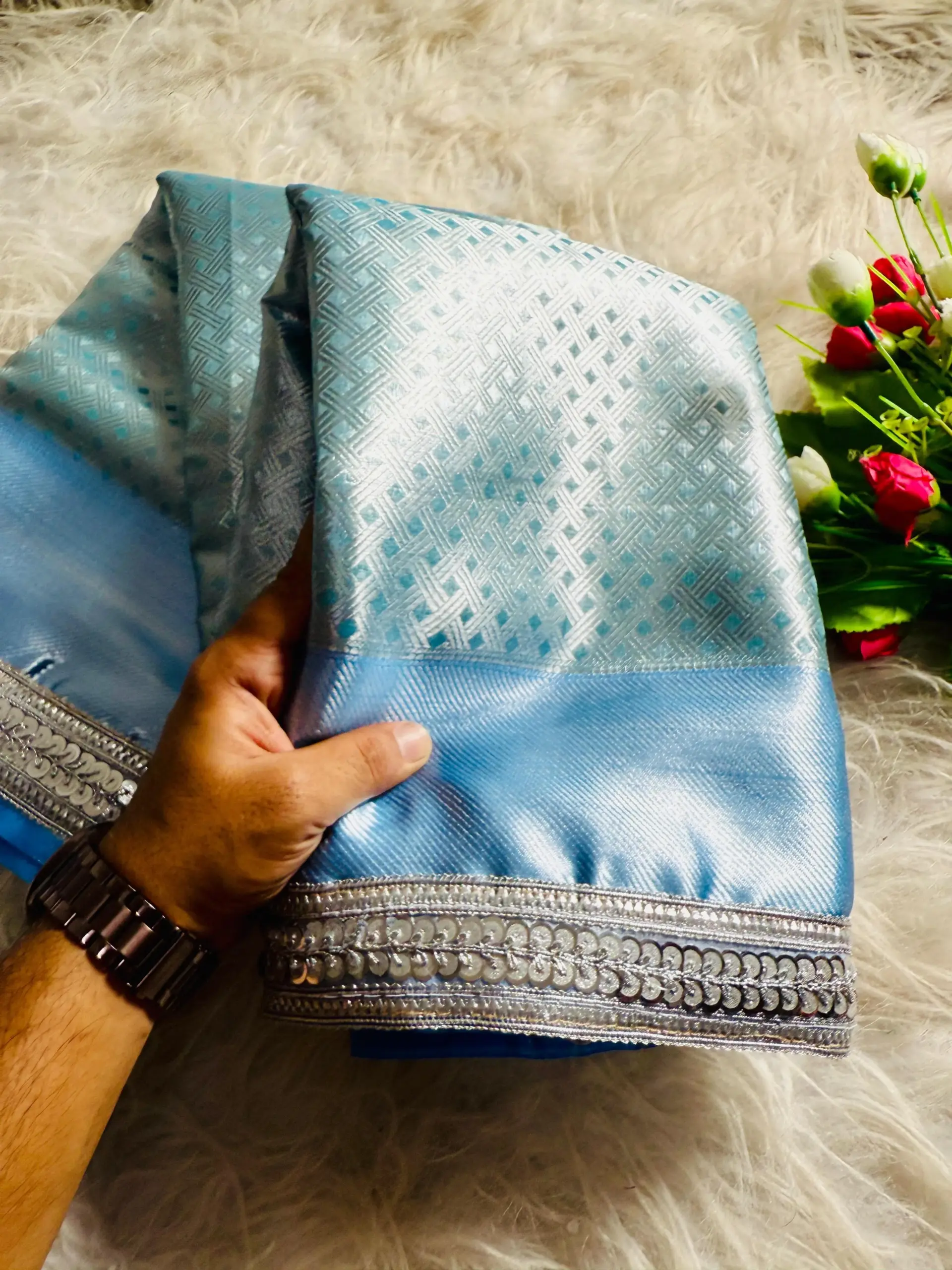 Elegant Sky Blue Silk Saree with Border