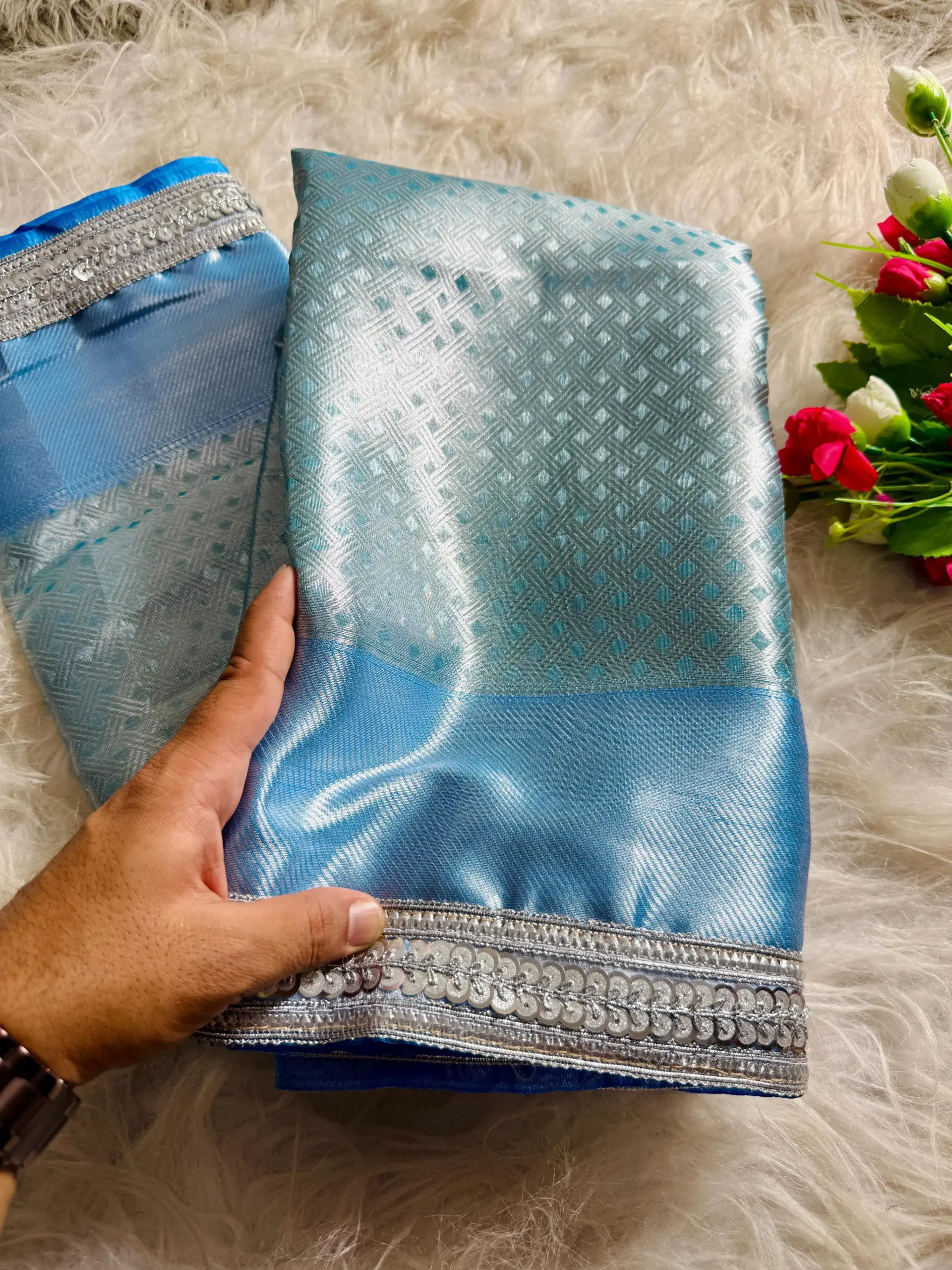 Elegant Sky Blue Silk Saree with Border