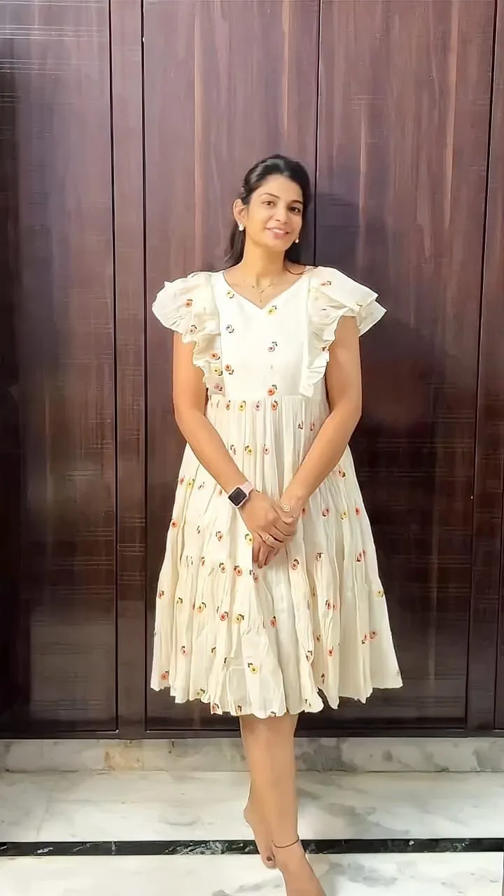 Fancy Cotton Frock with Flower Embroidery