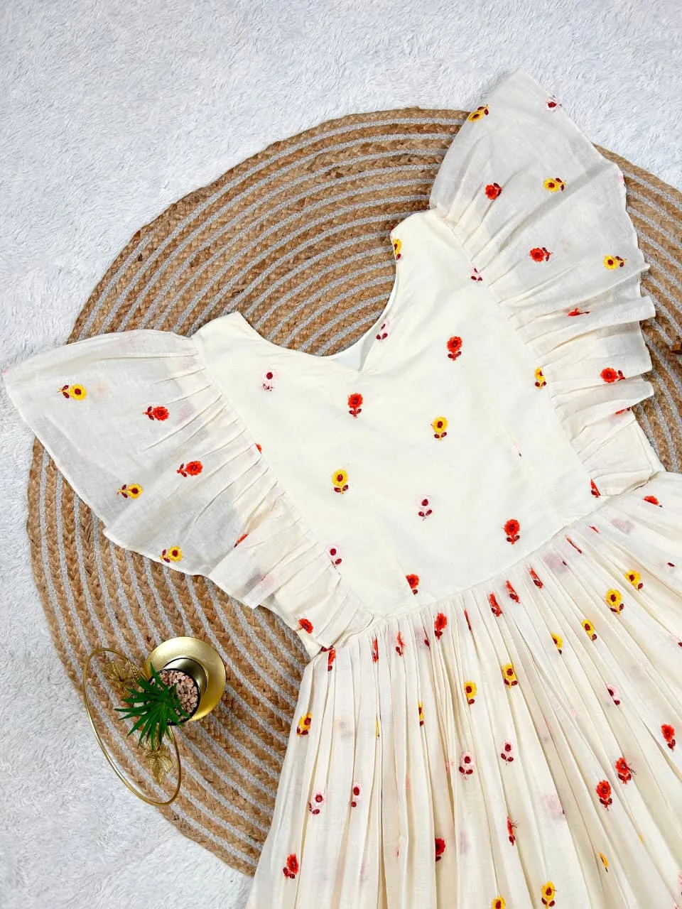 Fancy Cotton Frock with Flower Embroidery
