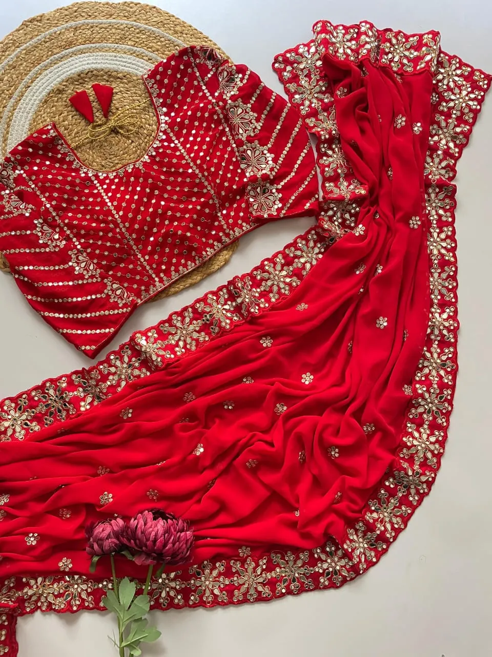 Fancy Red Saree For Karwa Chauth 2025