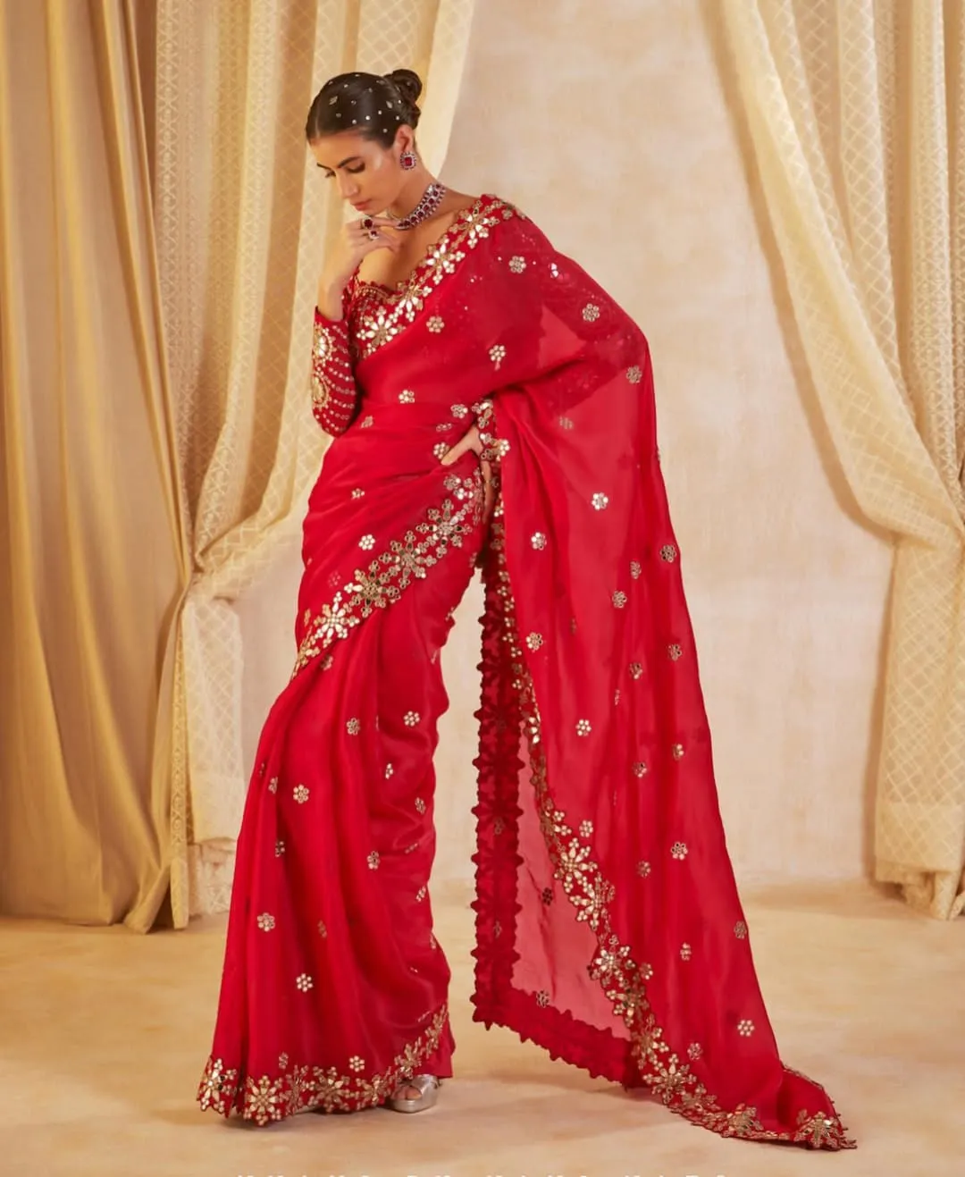 Fancy Red Saree For Karwa Chauth 2025