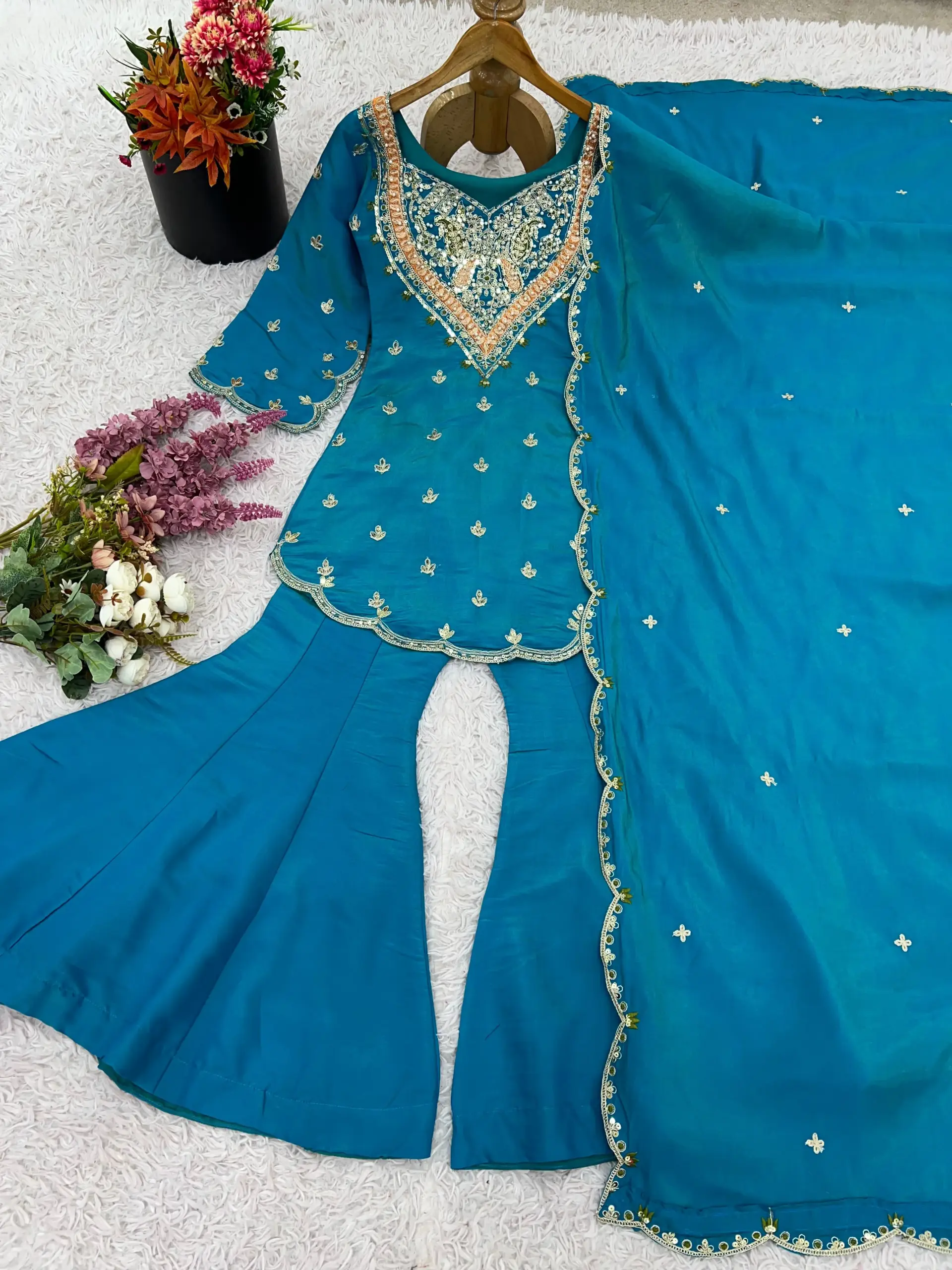 Festive Wear Bollywood Style Short Top with Flair palazzo
