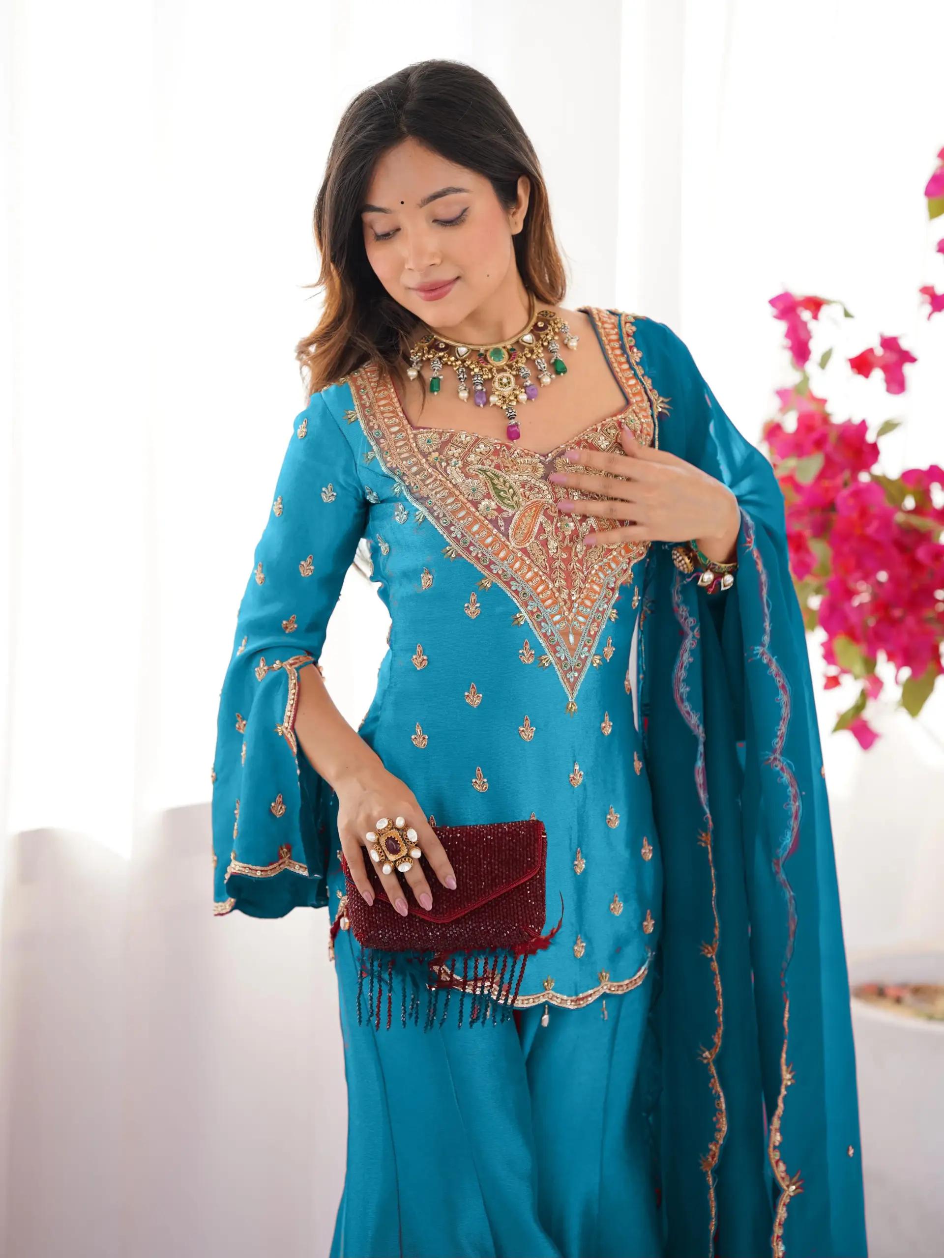 Festive Wear Bollywood Style Short Top with Flair palazzo