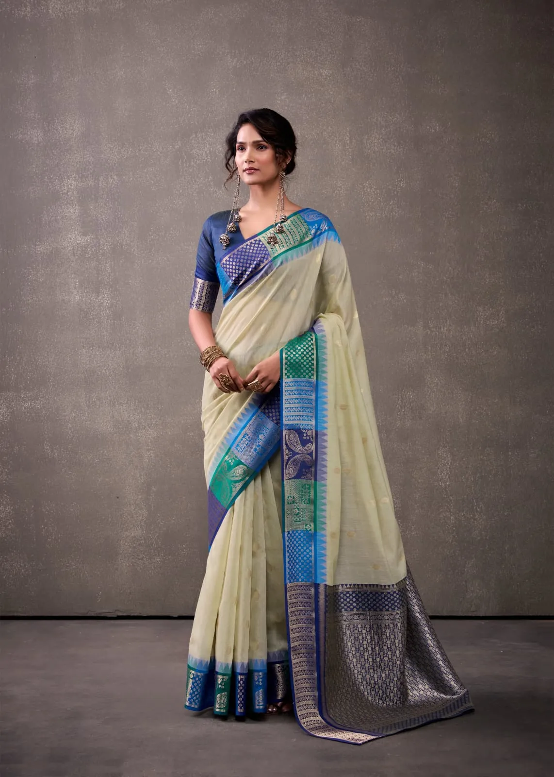 Festive Wear Cotton Silk Saree with Rainbow Border