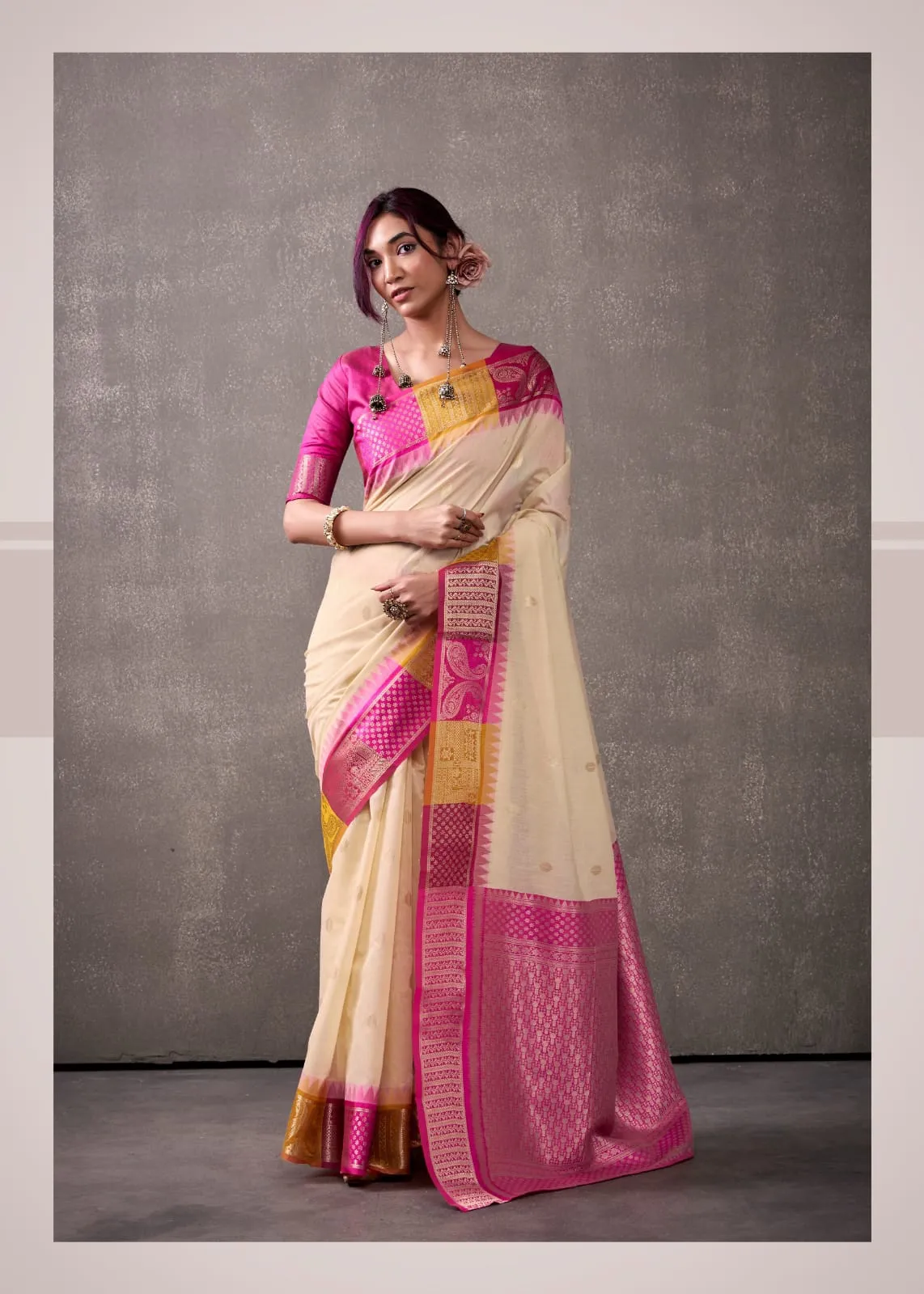 Festive Wear Cotton Silk Saree with Rainbow Border
