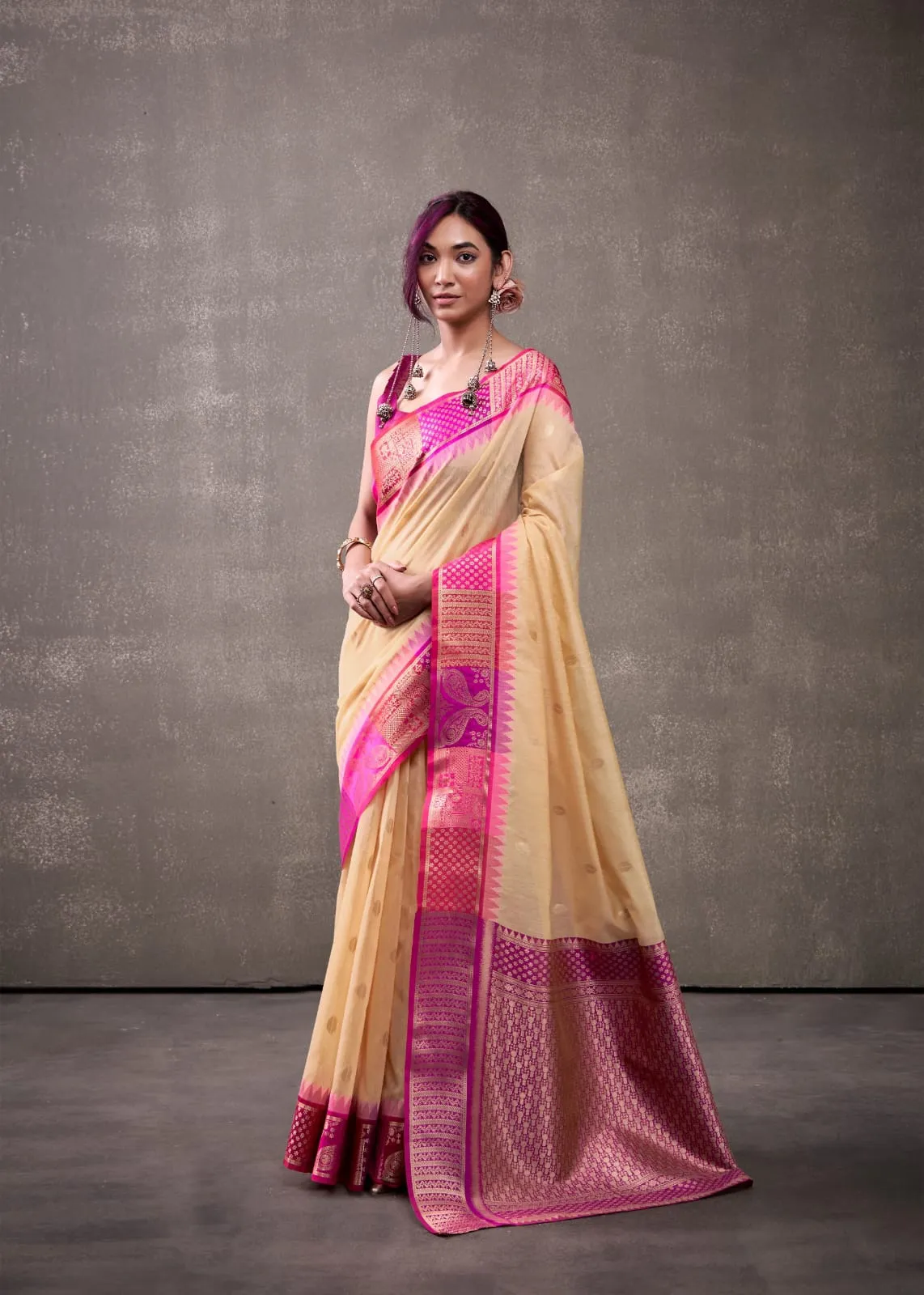 Festive Wear Cotton Silk Saree with Rainbow Border