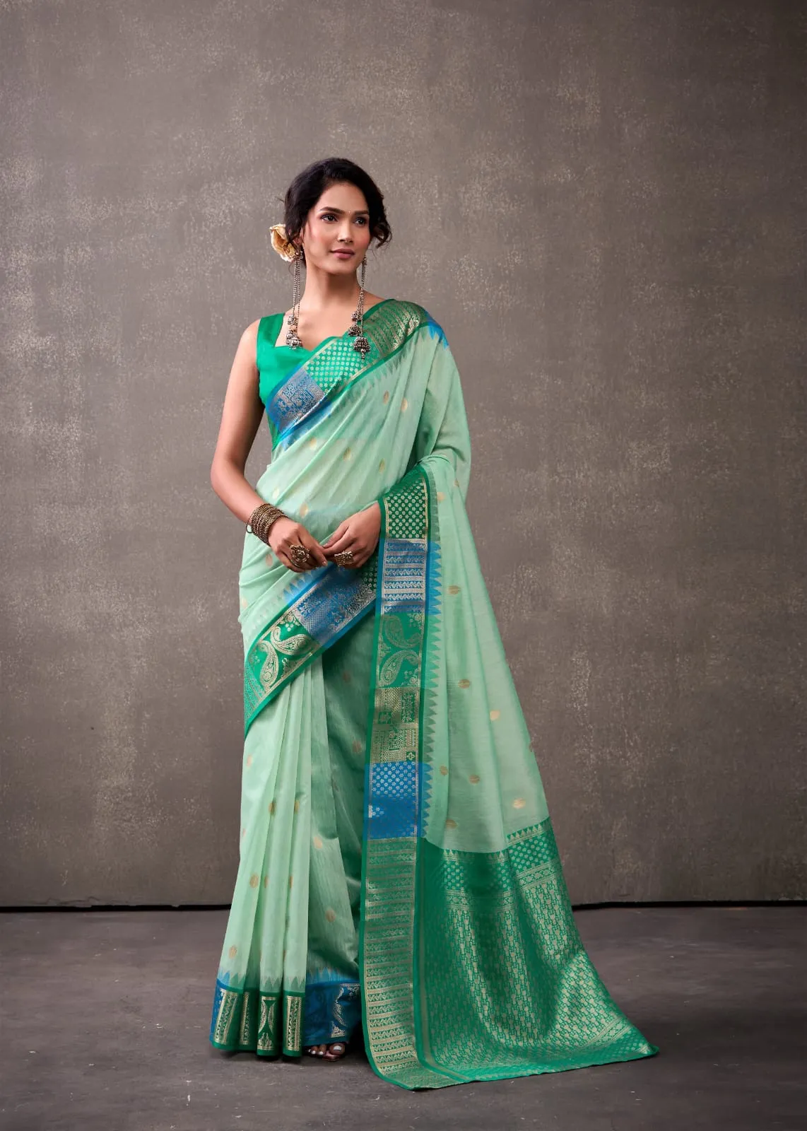 Festive Wear Cotton Silk Saree with Rainbow Border