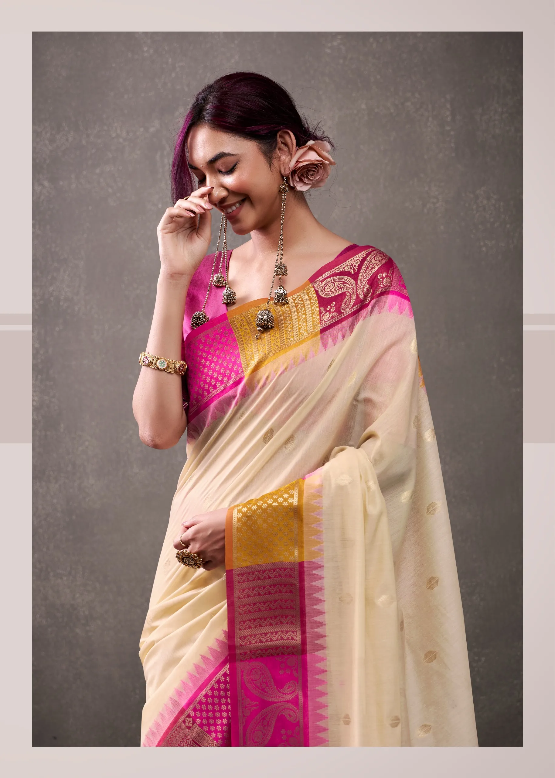 Festive Wear Cotton Silk Saree with Rainbow Border