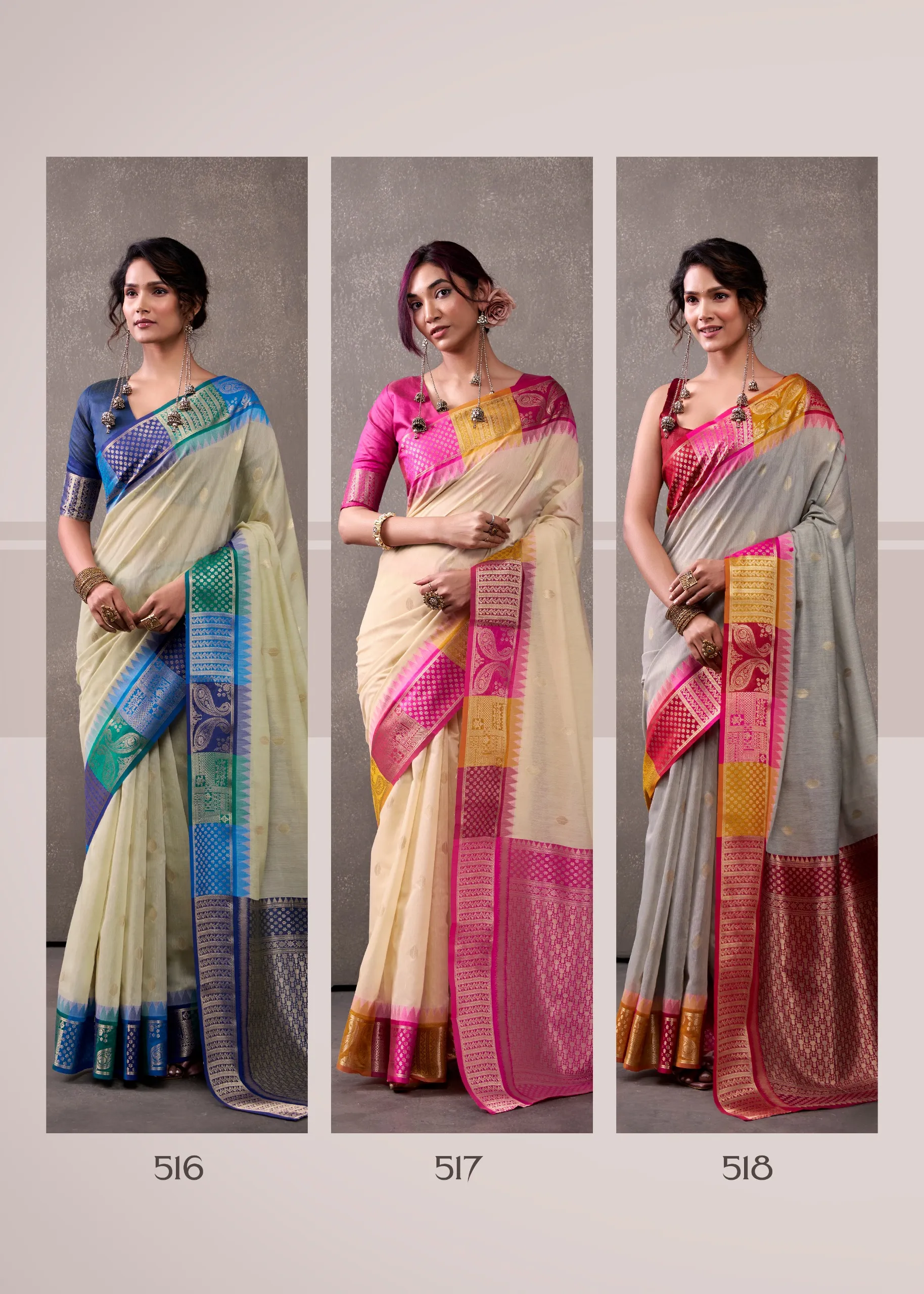 Festive Wear Cotton Silk Saree with Rainbow Border