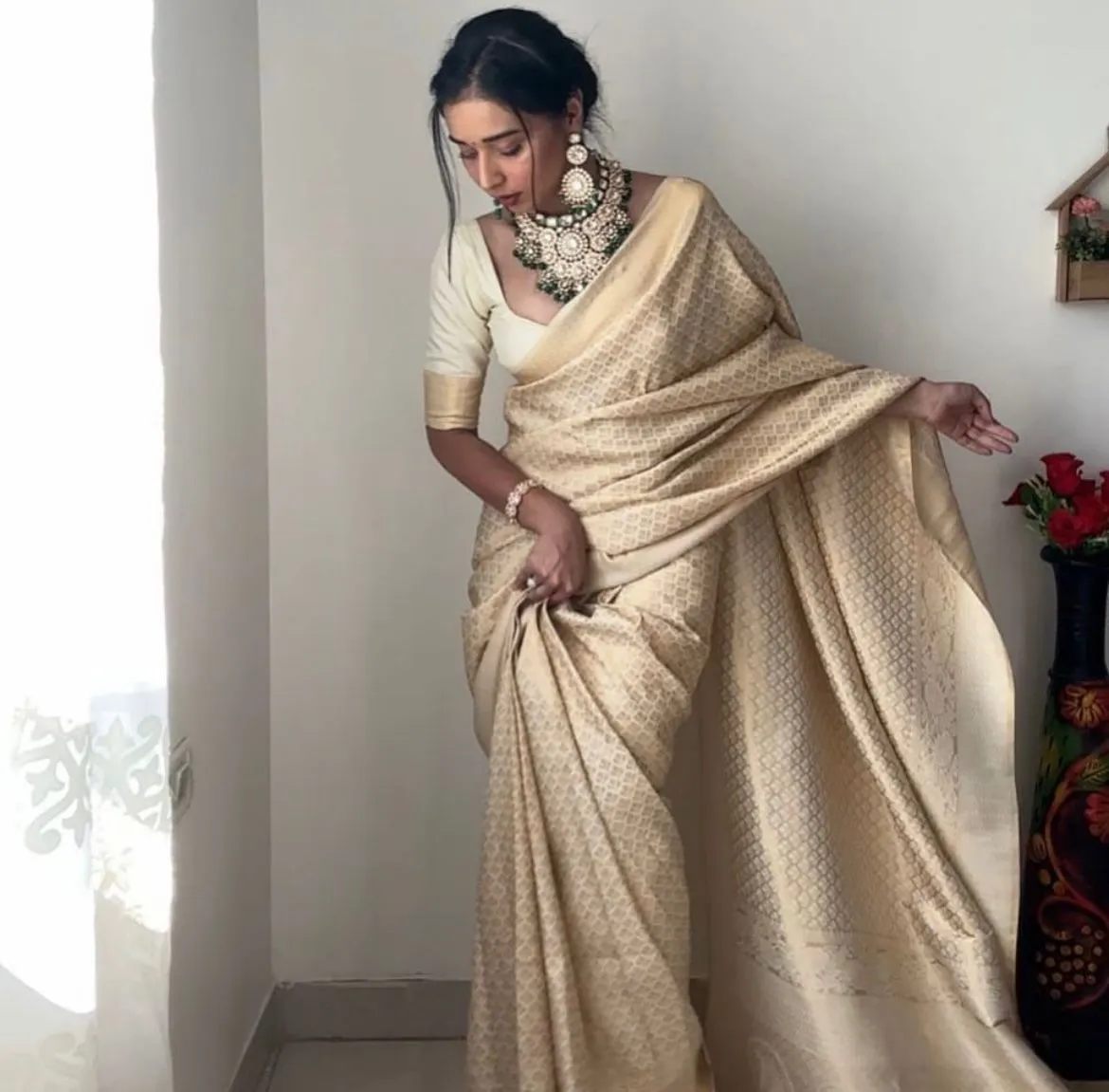 Festive Wear Cream Readymade Saree