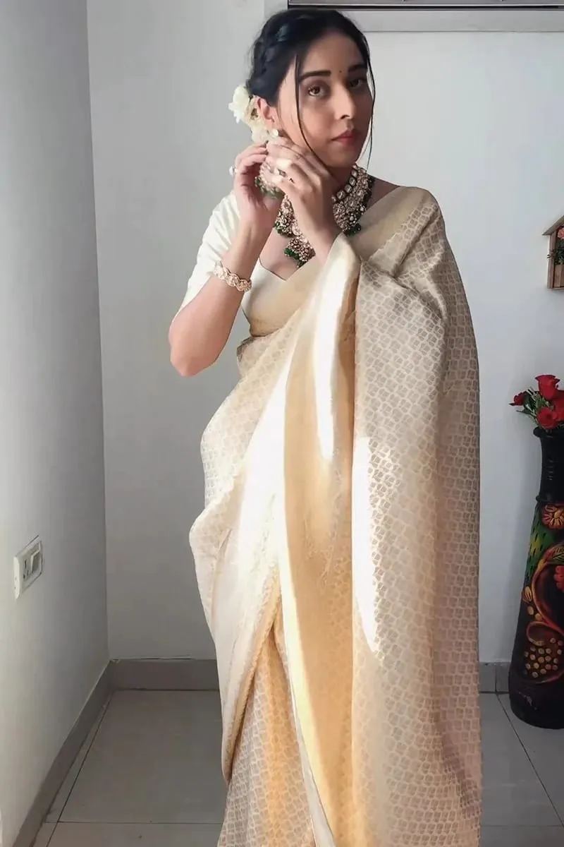 Festive Wear Cream Readymade Saree