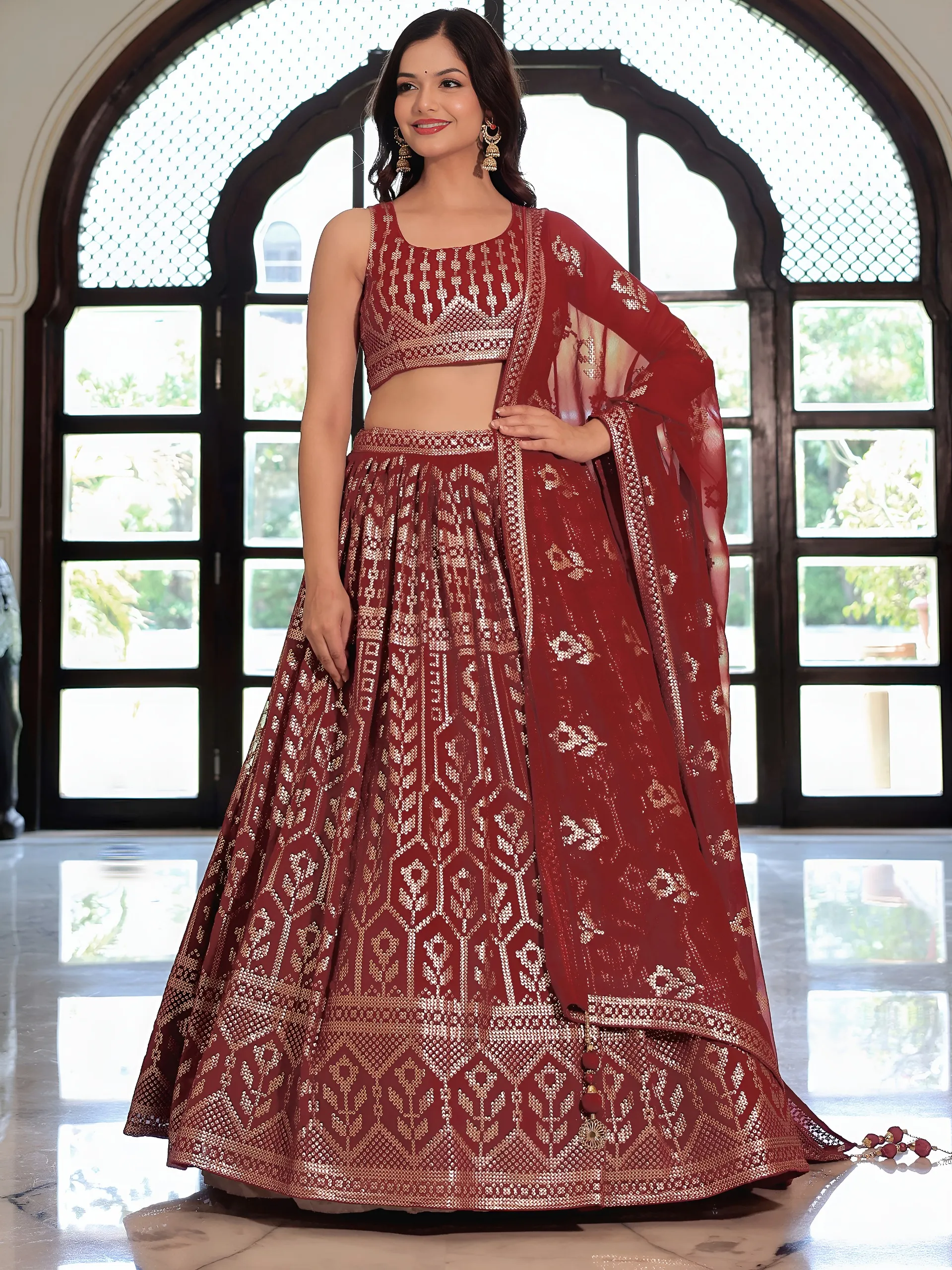 Festive Wear Maroon Lehenga Choli