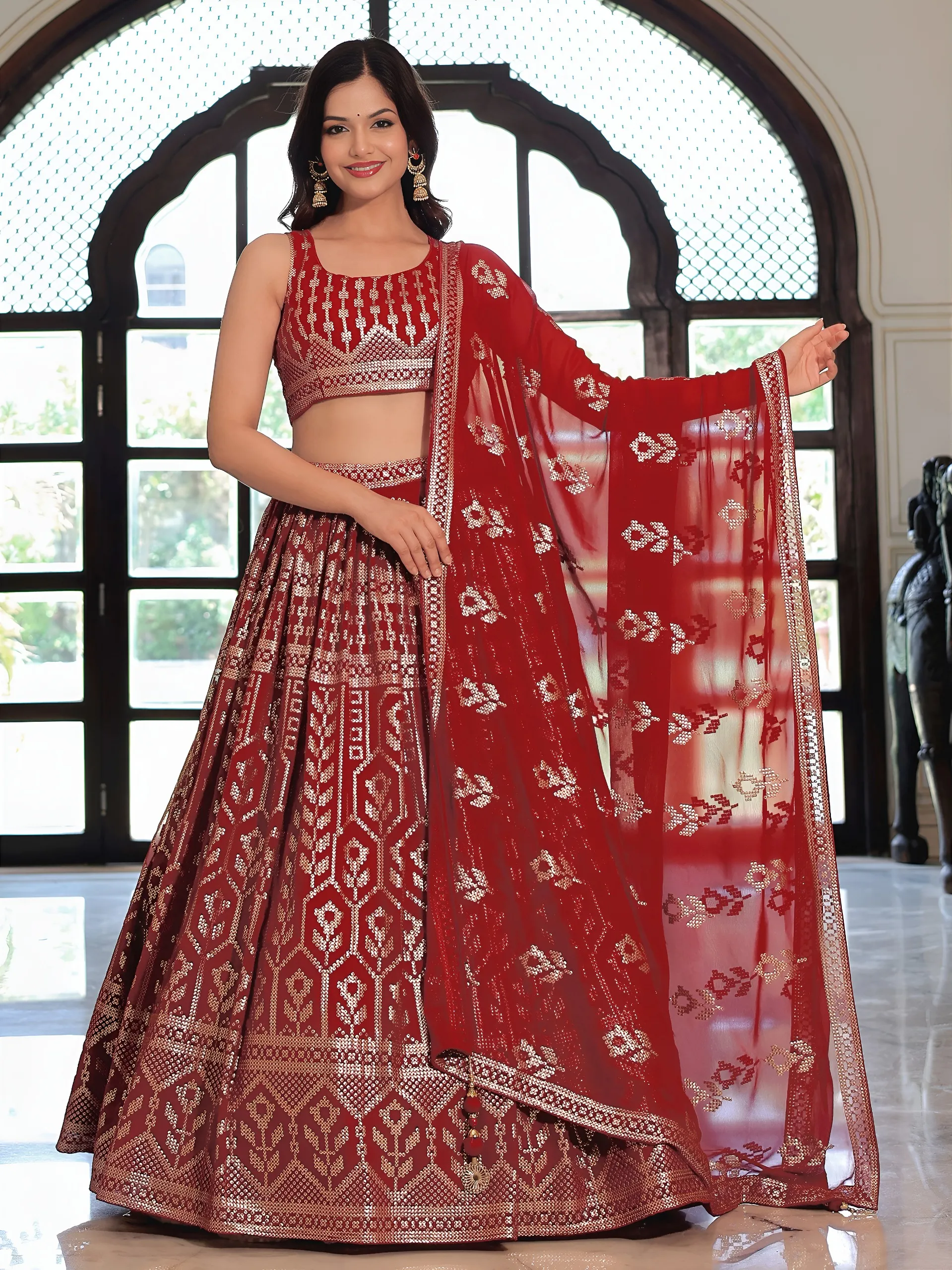 Festive Wear Maroon Lehenga Choli