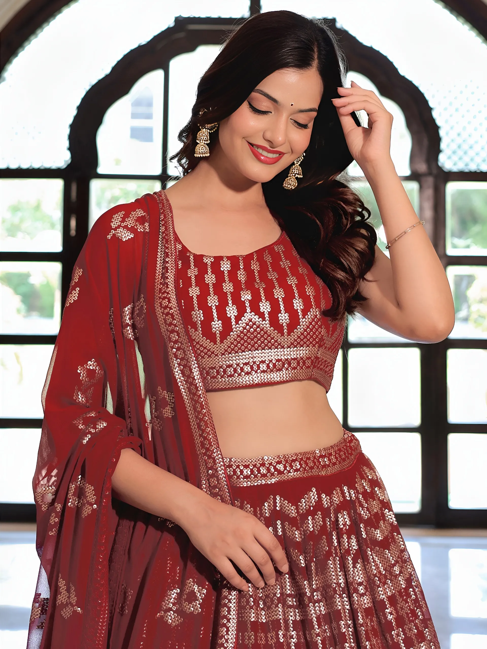 Festive Wear Maroon Lehenga Choli