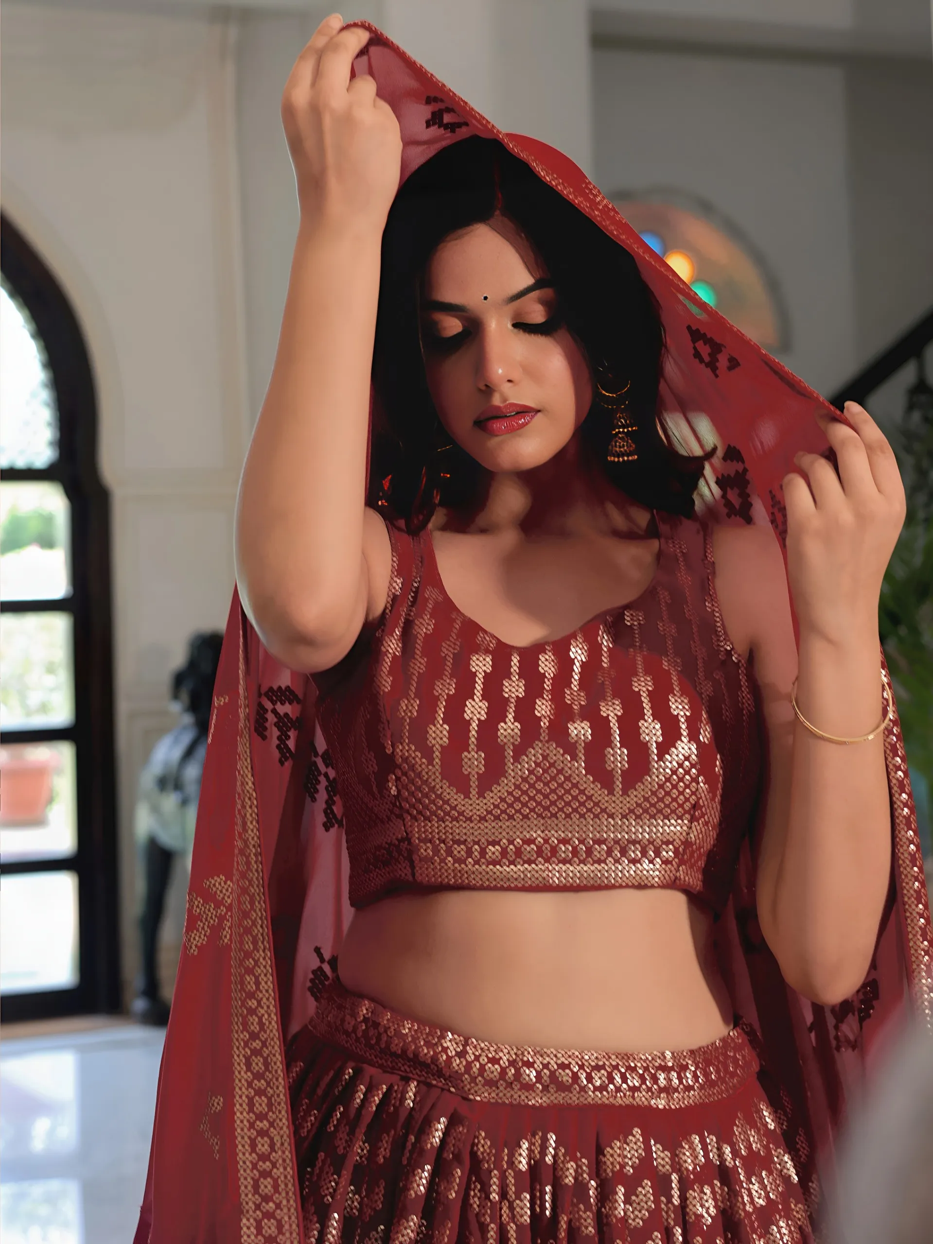 Festive Wear Maroon Lehenga Choli