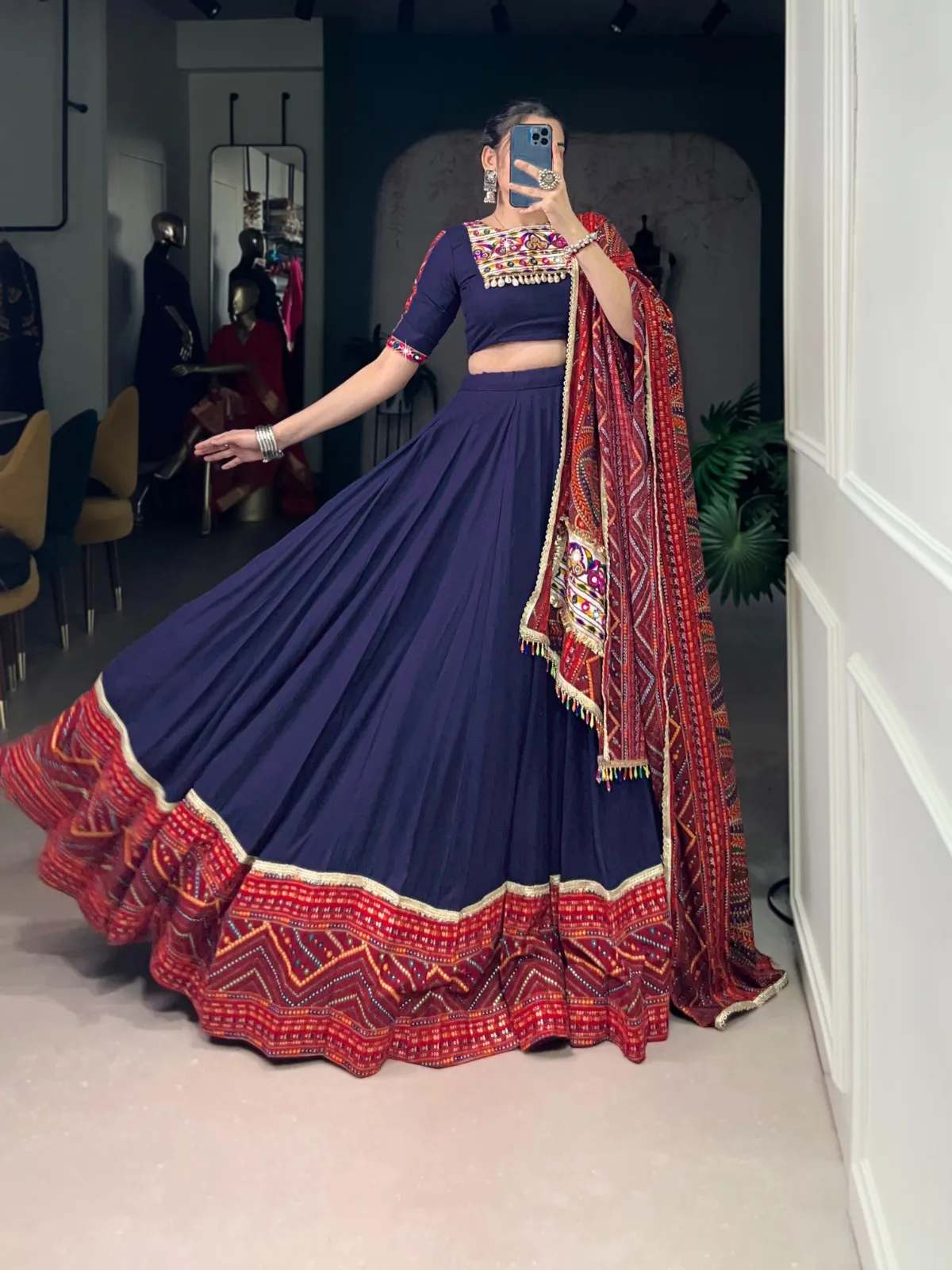 Festive Wear Navy Blue Chaniya Choli