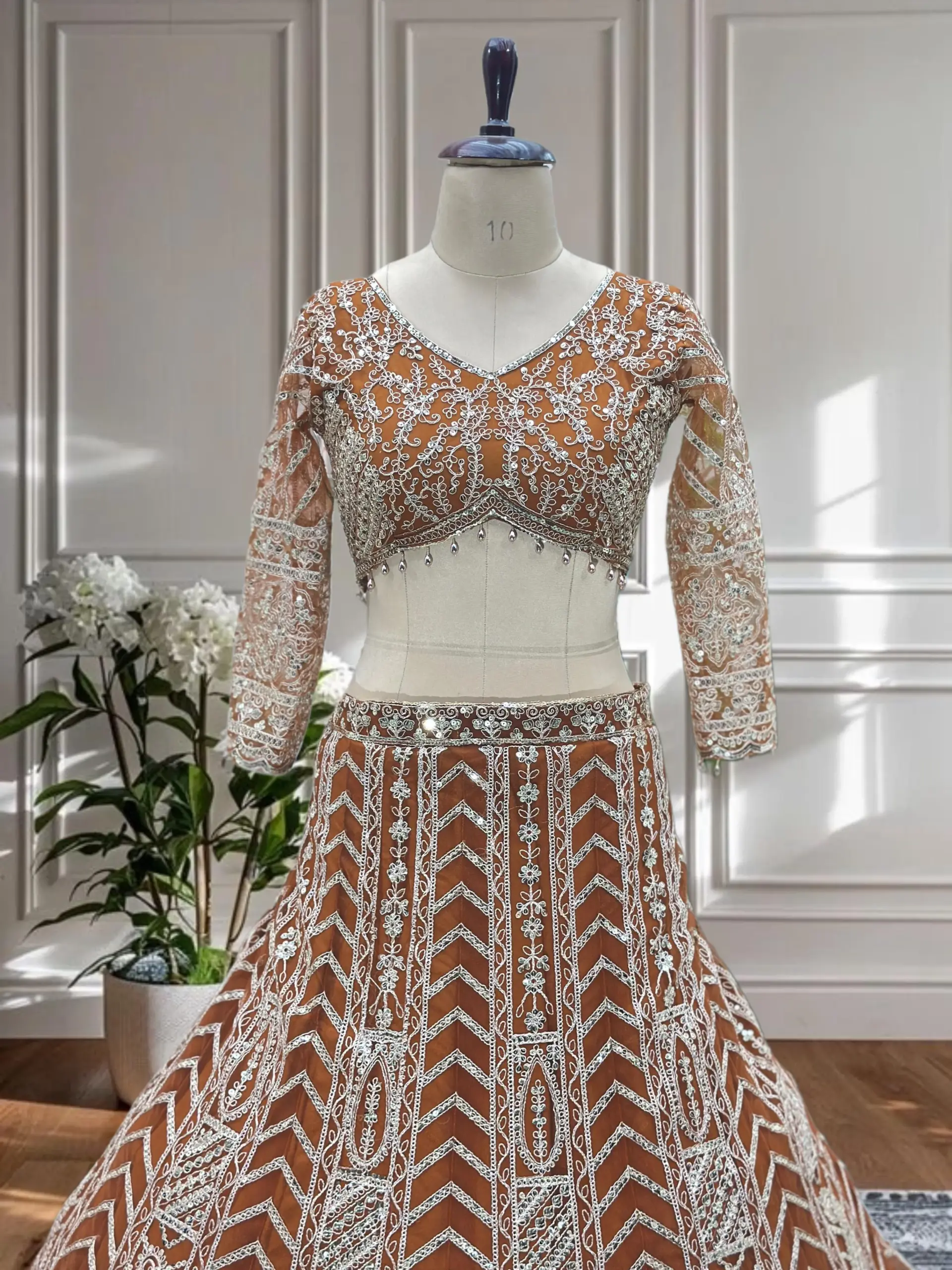 Festive Wear Orange Net Lehenga
