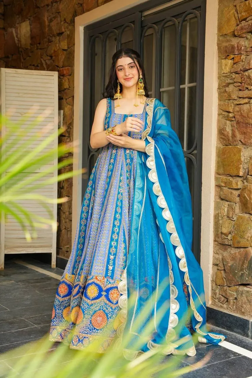 Festive Wear Printed Gown with 8 mtr Flair