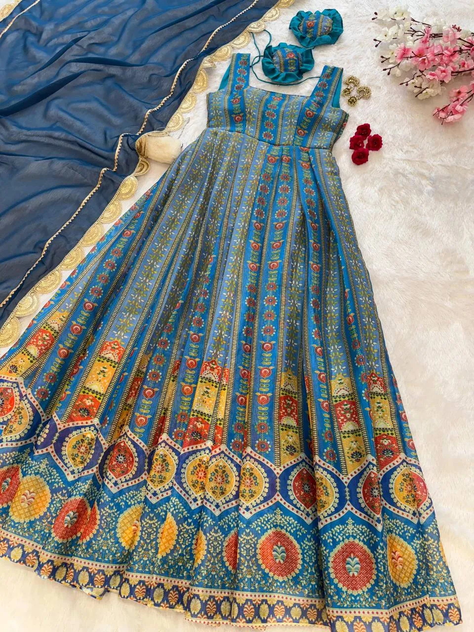 Festive Wear Printed Gown with 8 mtr Flair
