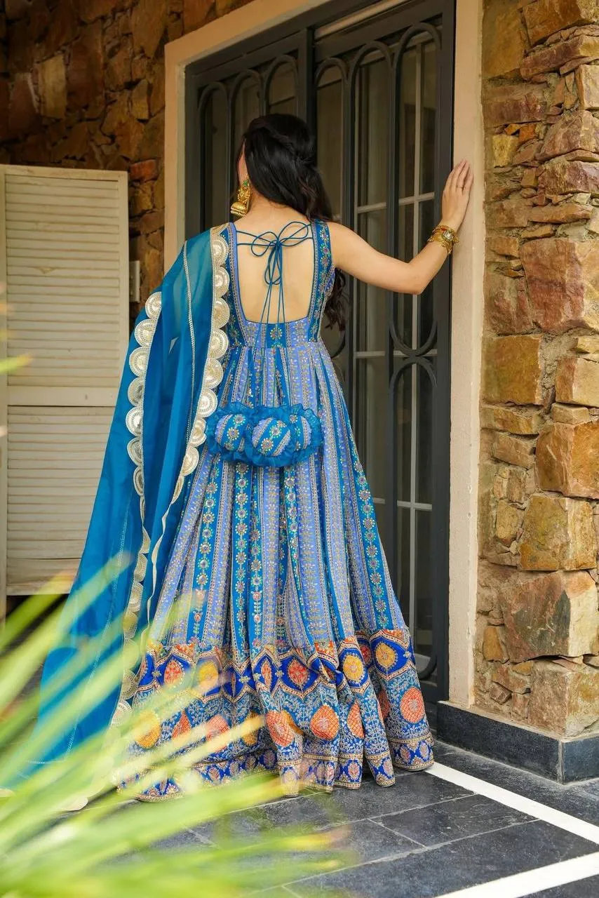 Festive Wear Printed Gown with 8 mtr Flair