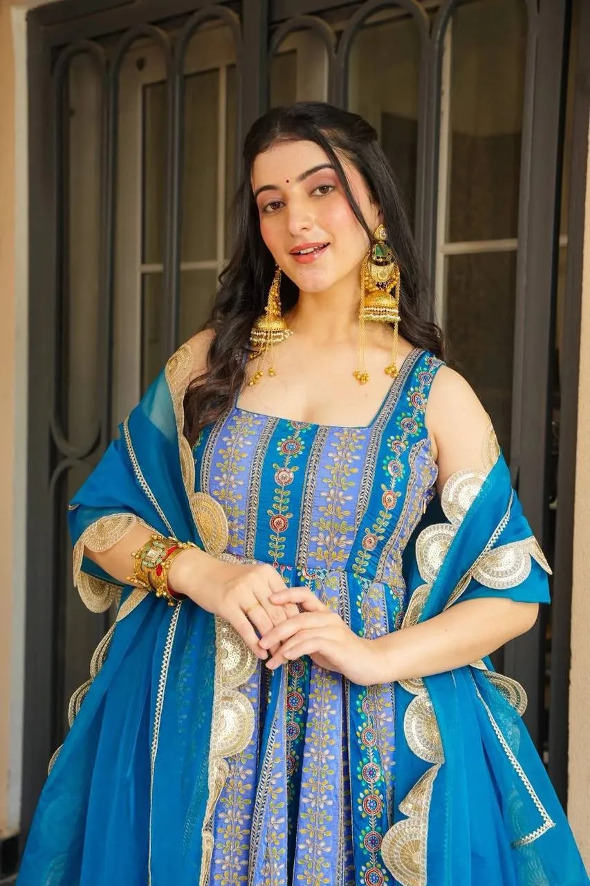 Festive Wear Printed Gown with 8 mtr Flair