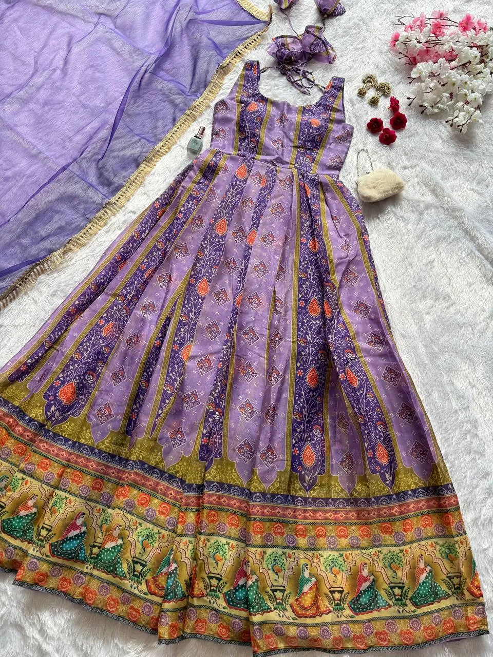 Festive Wear Printed Organza Gown