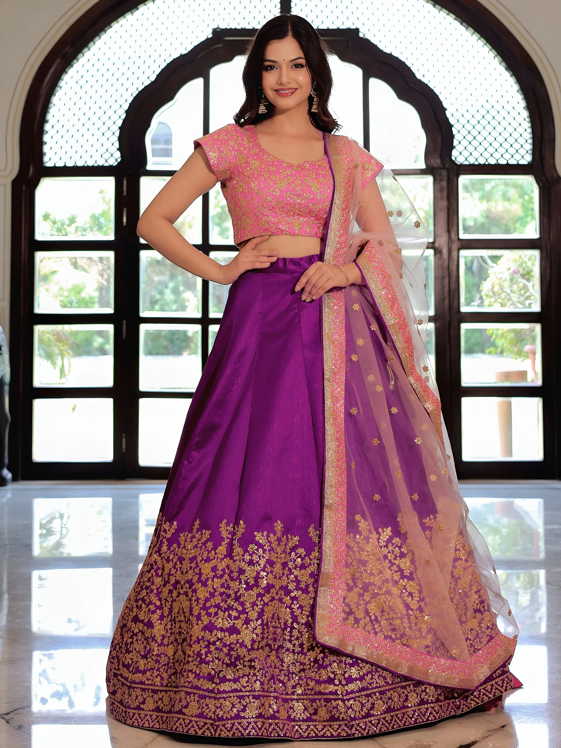 Festive Wear Purple with Pink Lehenga