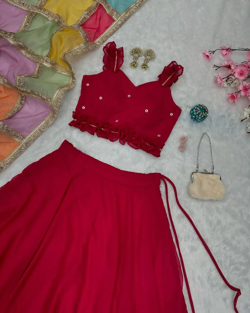 Festive Wear Readymade Red Lehenga