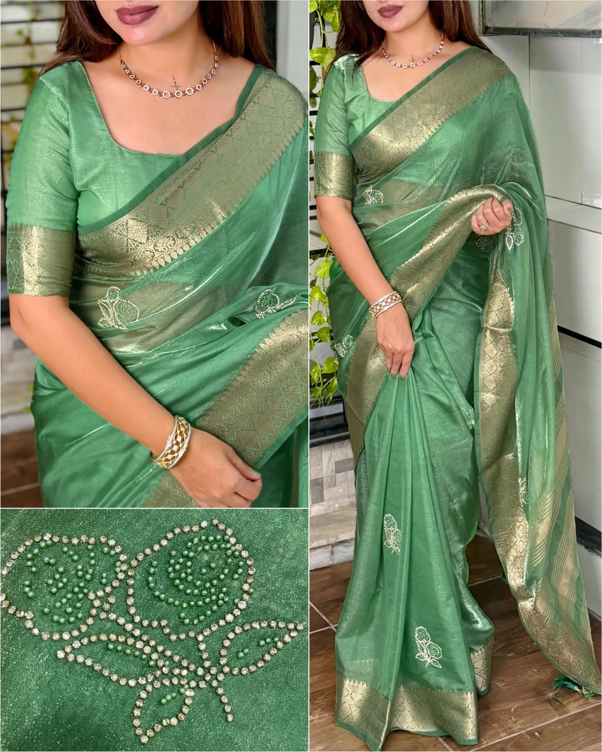 Festive Wear Savroski Work Saree