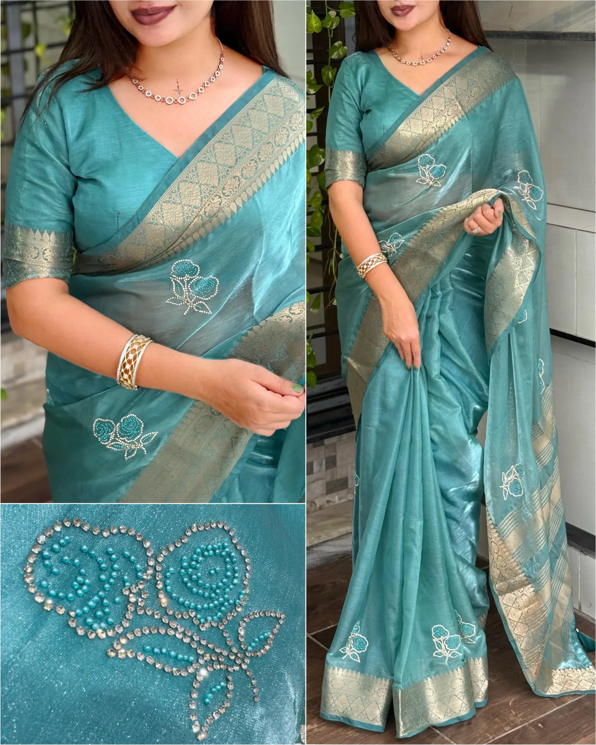 Festive Wear Savroski Work Saree