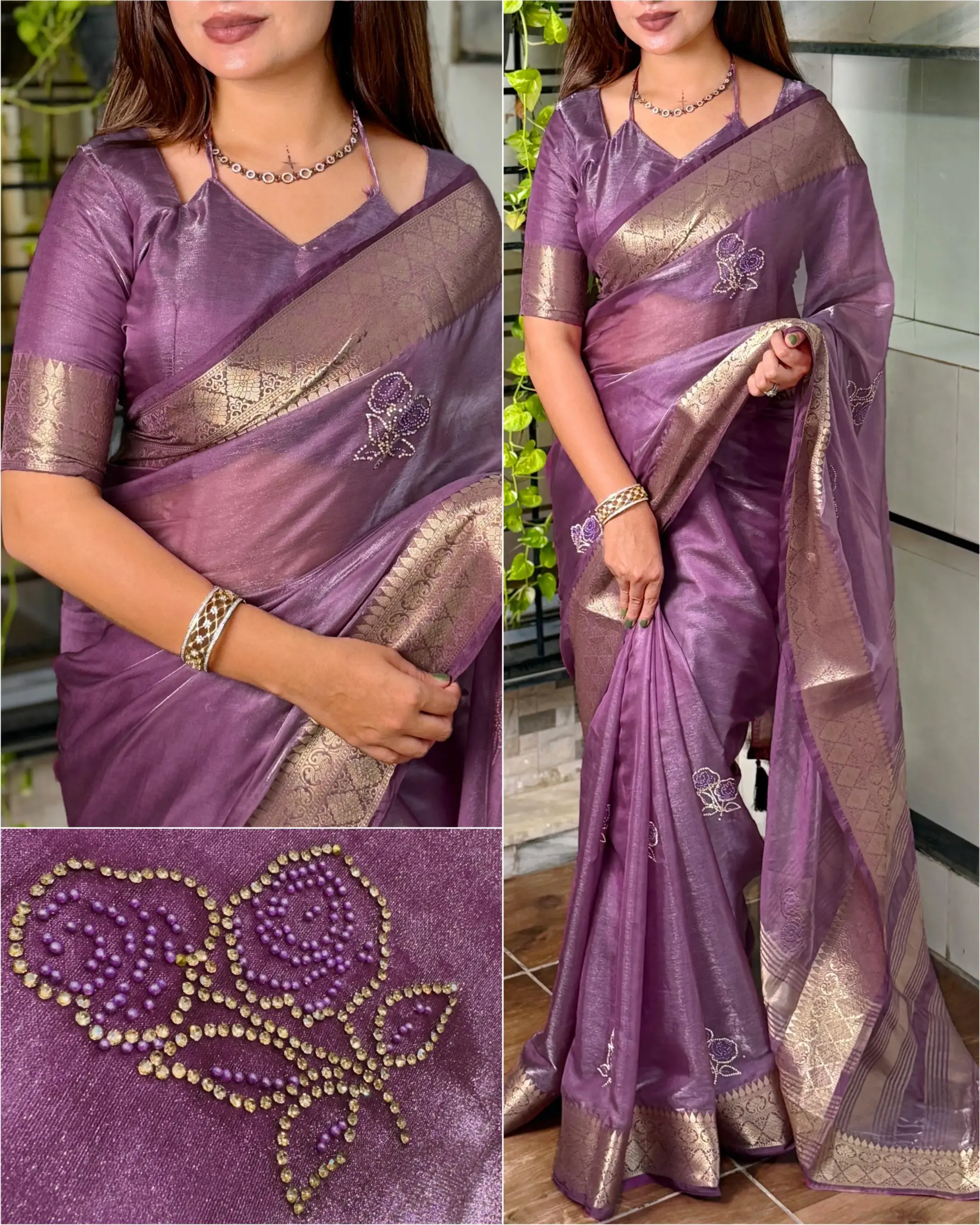 Festive Wear Savroski Work Saree