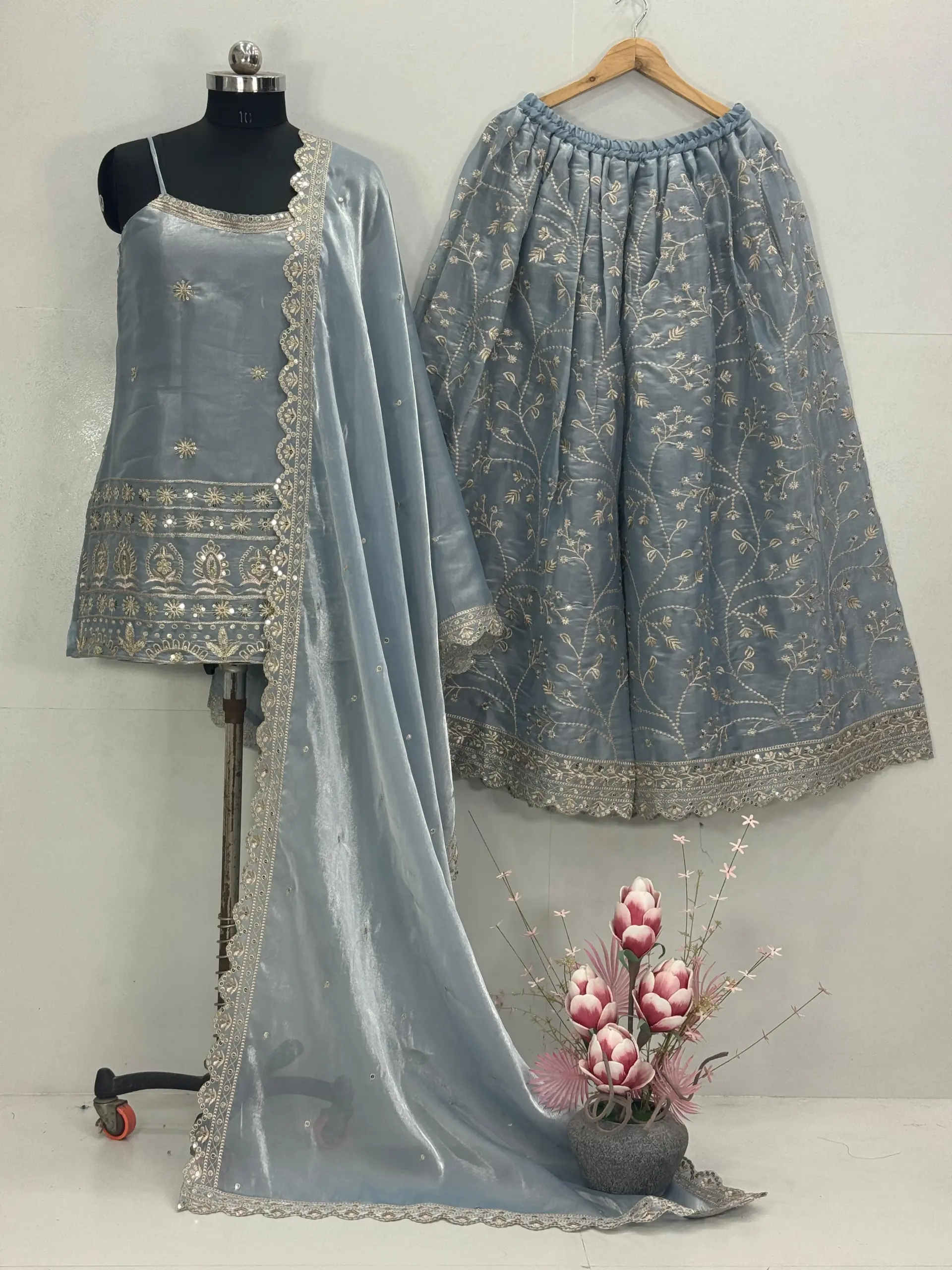 Festive Wear Flaired Plazzo Suit