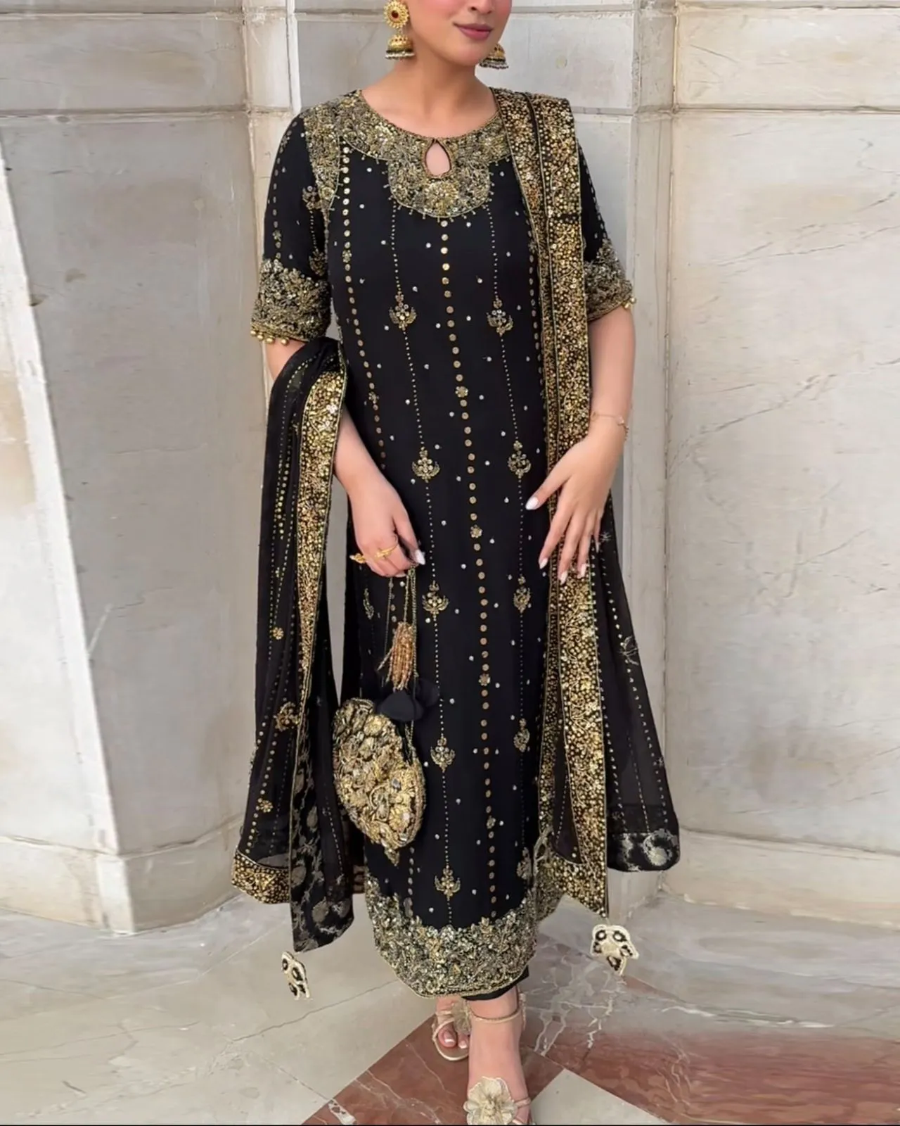 Festive Wear Straight Black Pakistani Suit