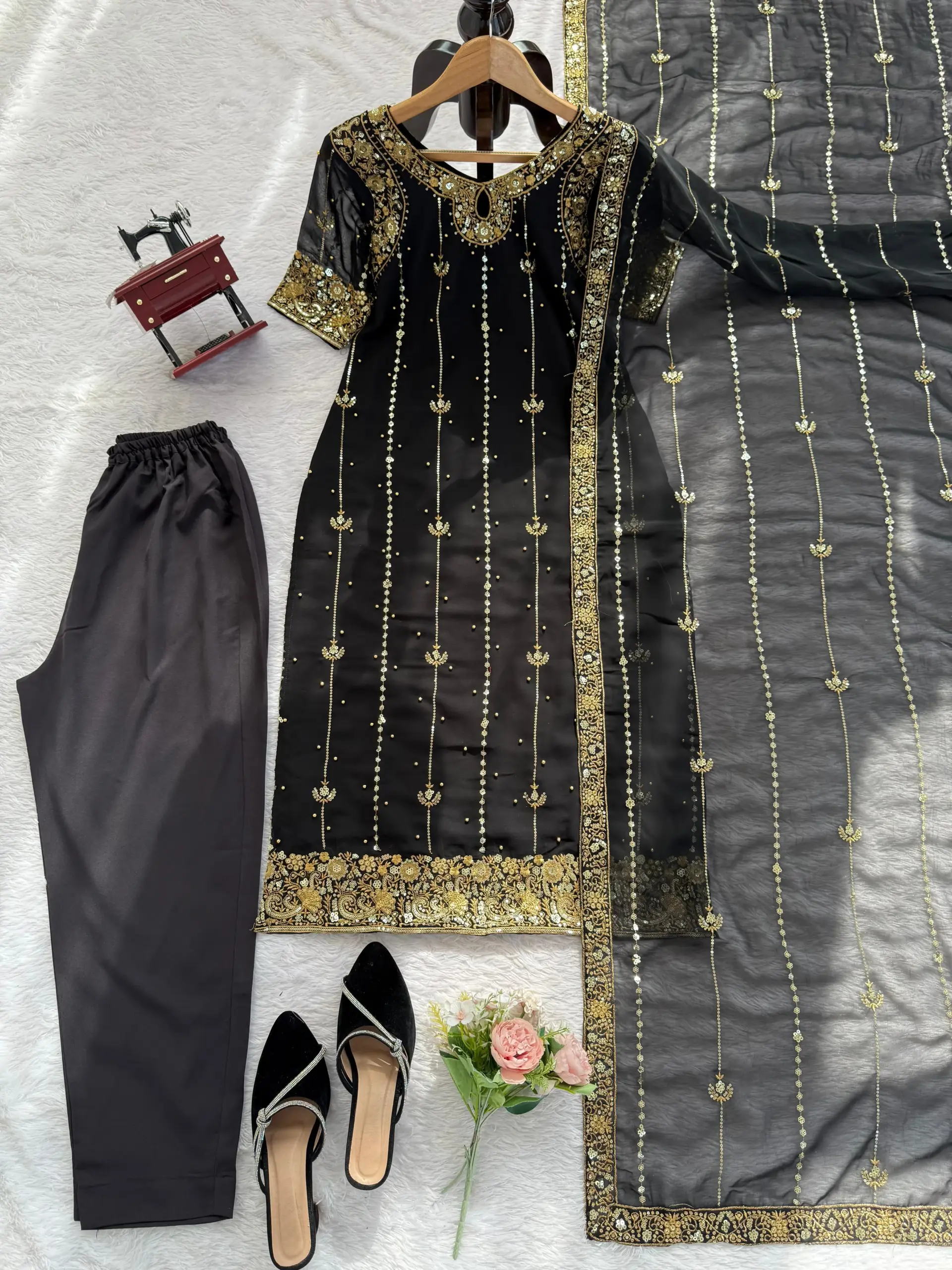 Festive Wear Straight Black Pakistani Suit
