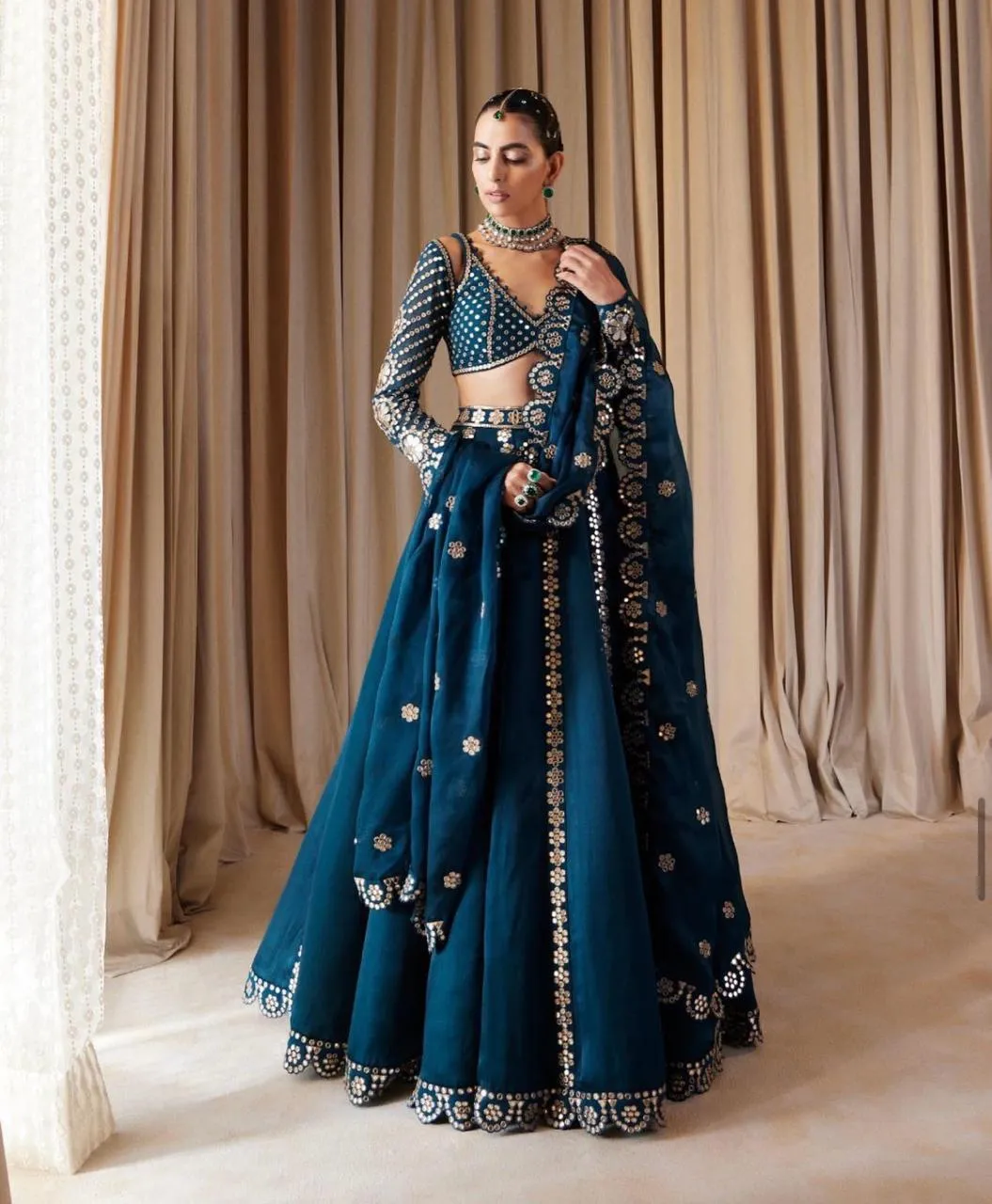 Festive Wear Teal Wedding Lehenga
