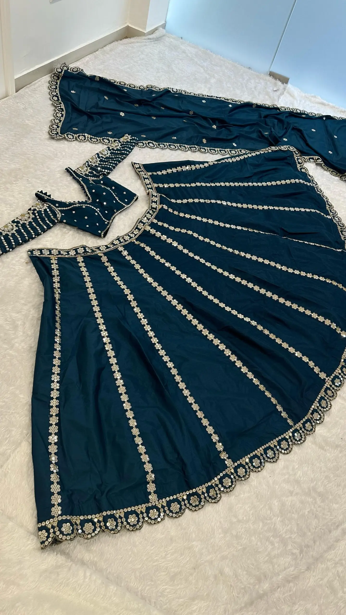 Festive Wear Teal Wedding Lehenga