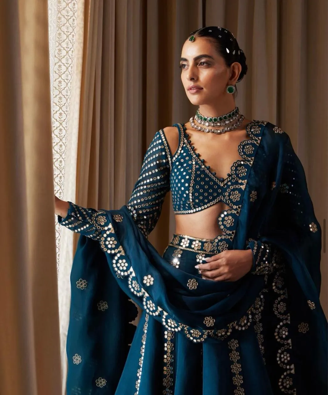Festive Wear Teal Wedding Lehenga