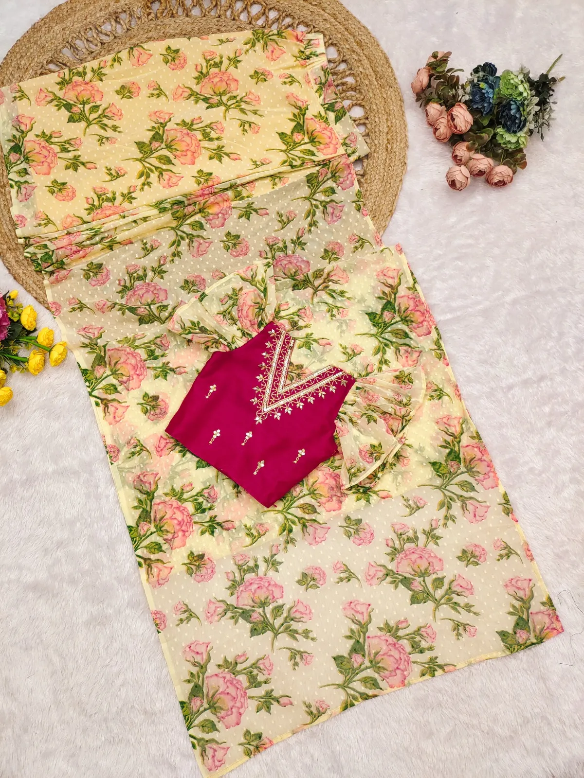 Floral Readymade Saree For Small Girls Kids
