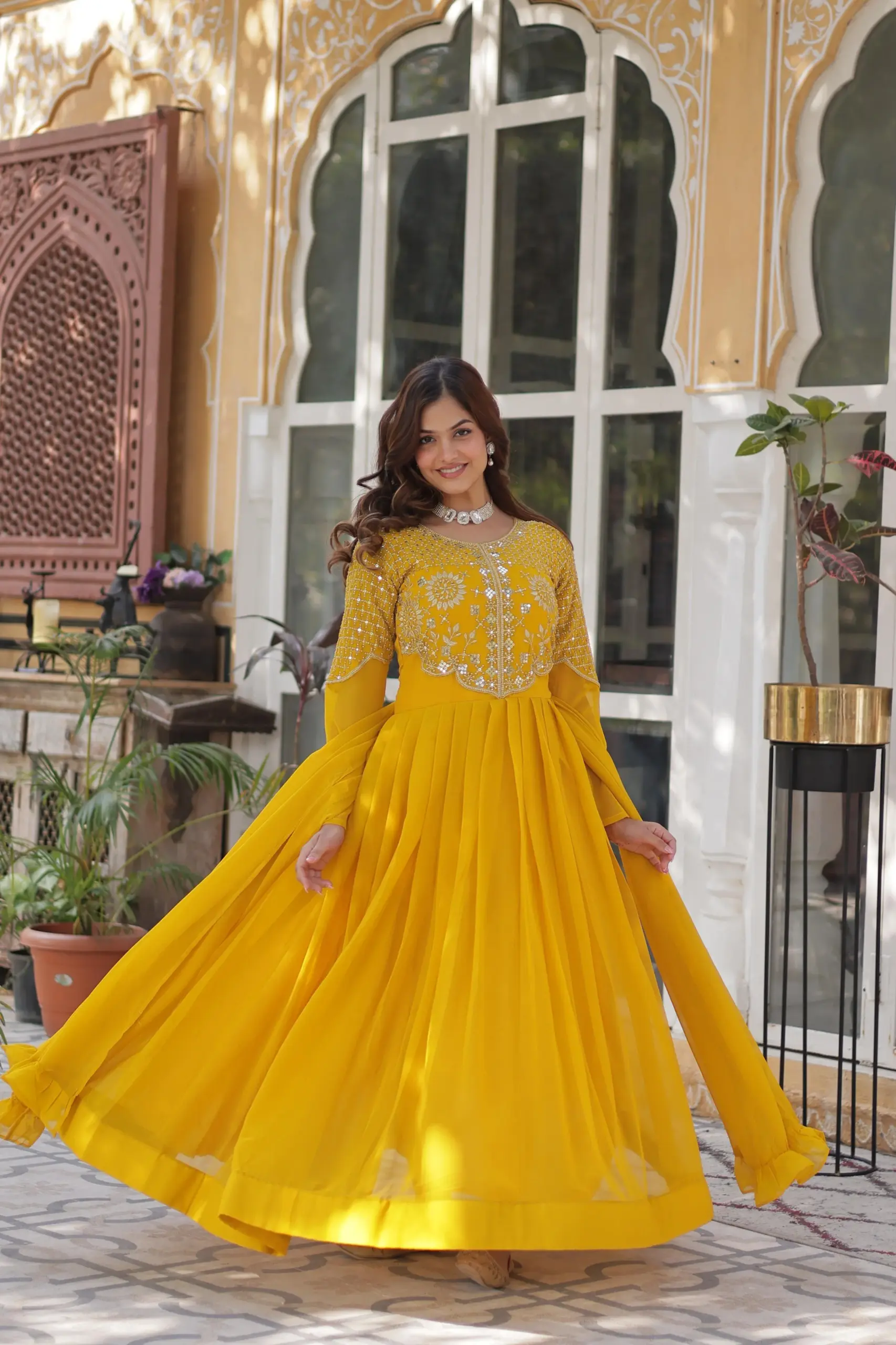 Haldi Function Specila Yellow Anarkali Gown