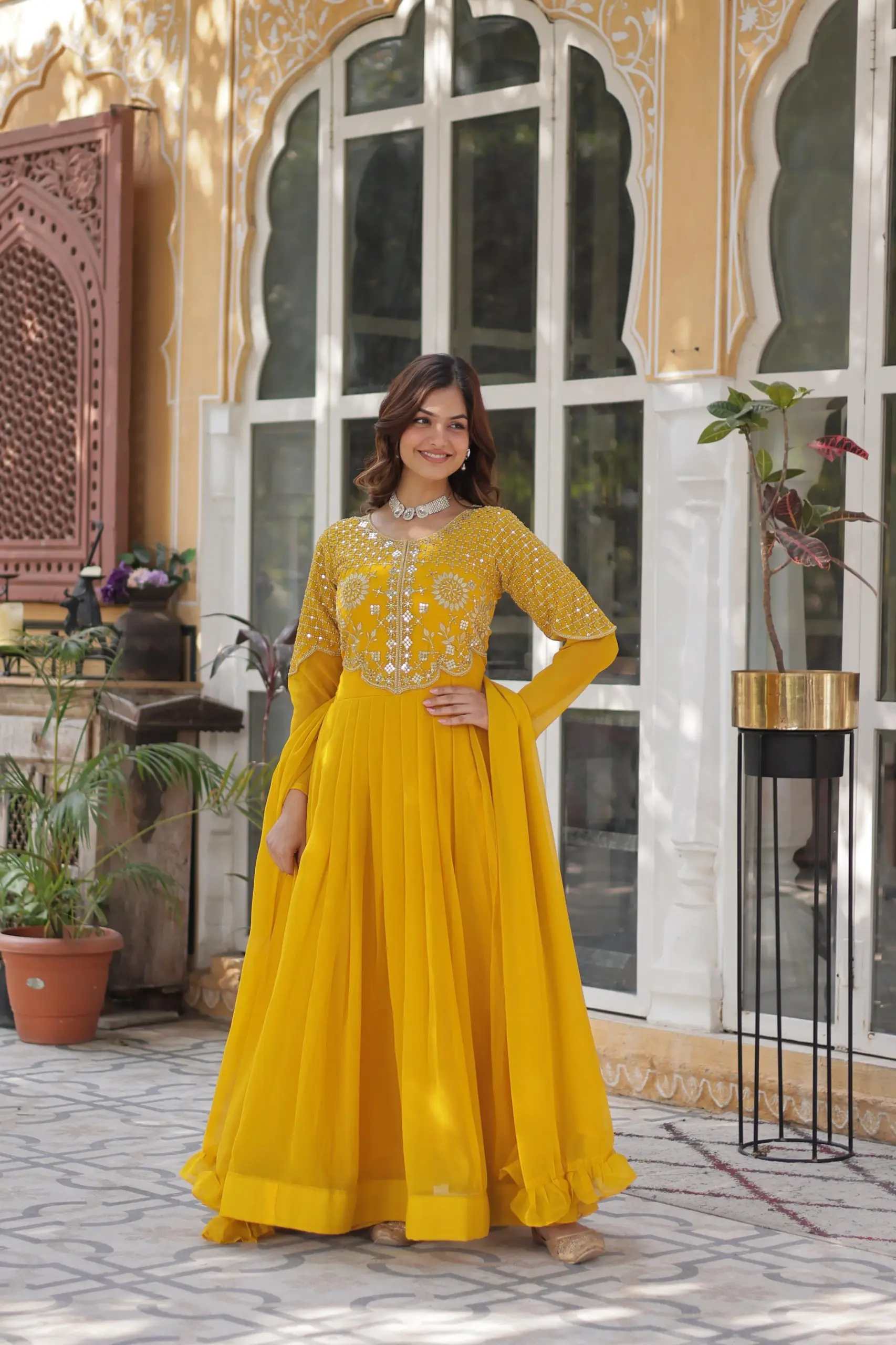 Haldi Function Specila Yellow Anarkali Gown