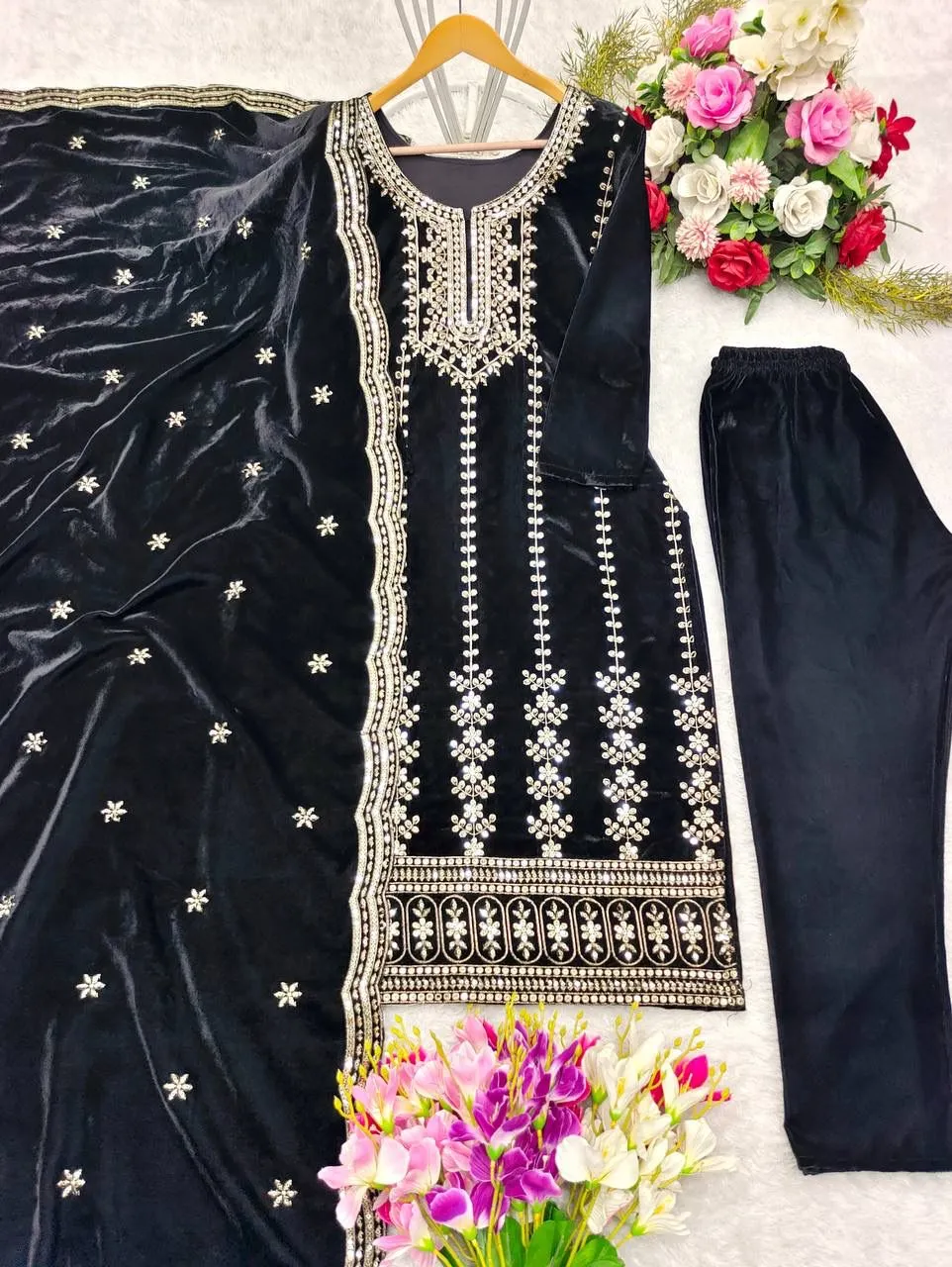 Heavy Embroidery Velvet Salwar Suit