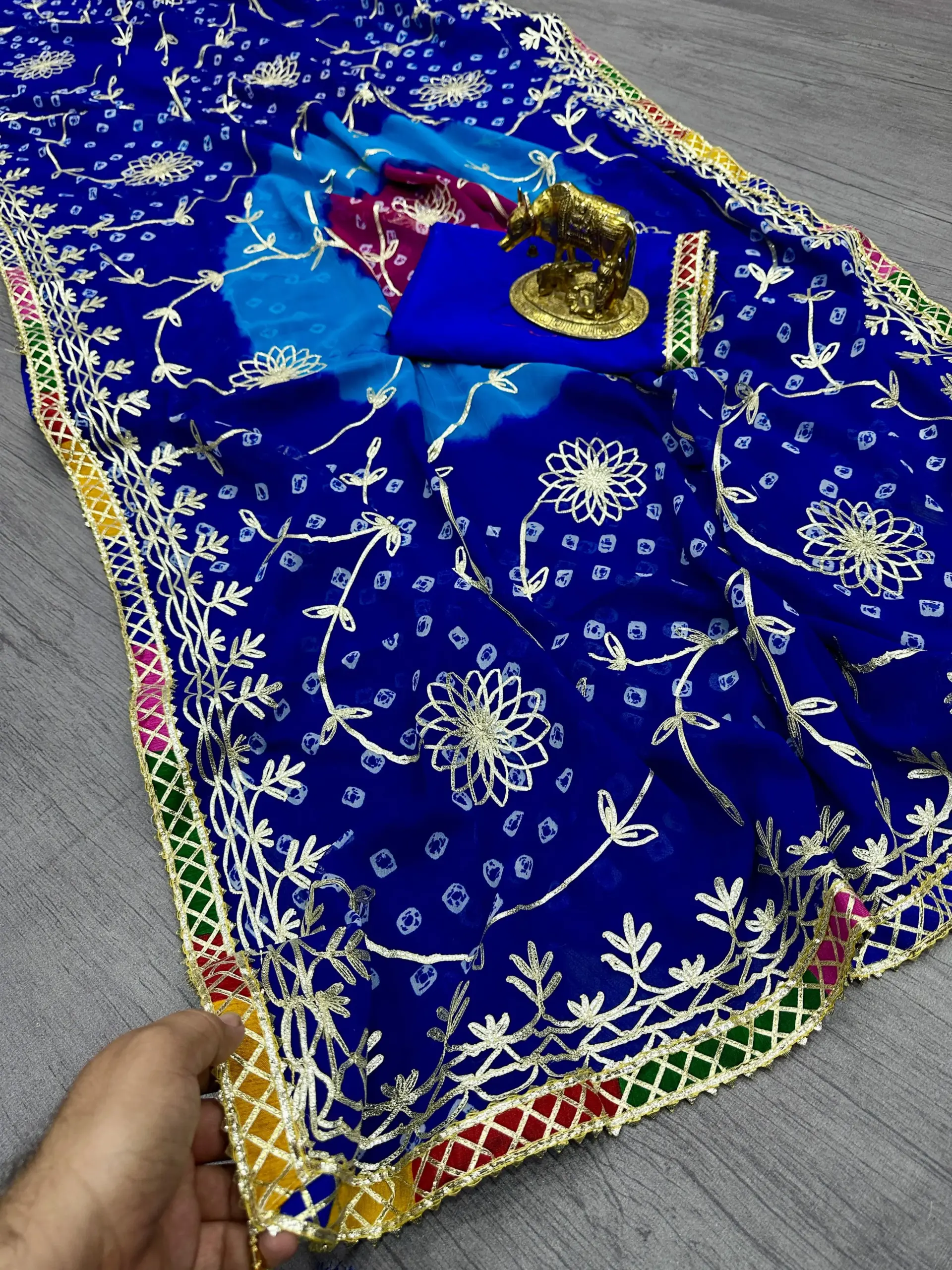 Jaipuri Bandhani Saree with Gota Work For Festive wear
